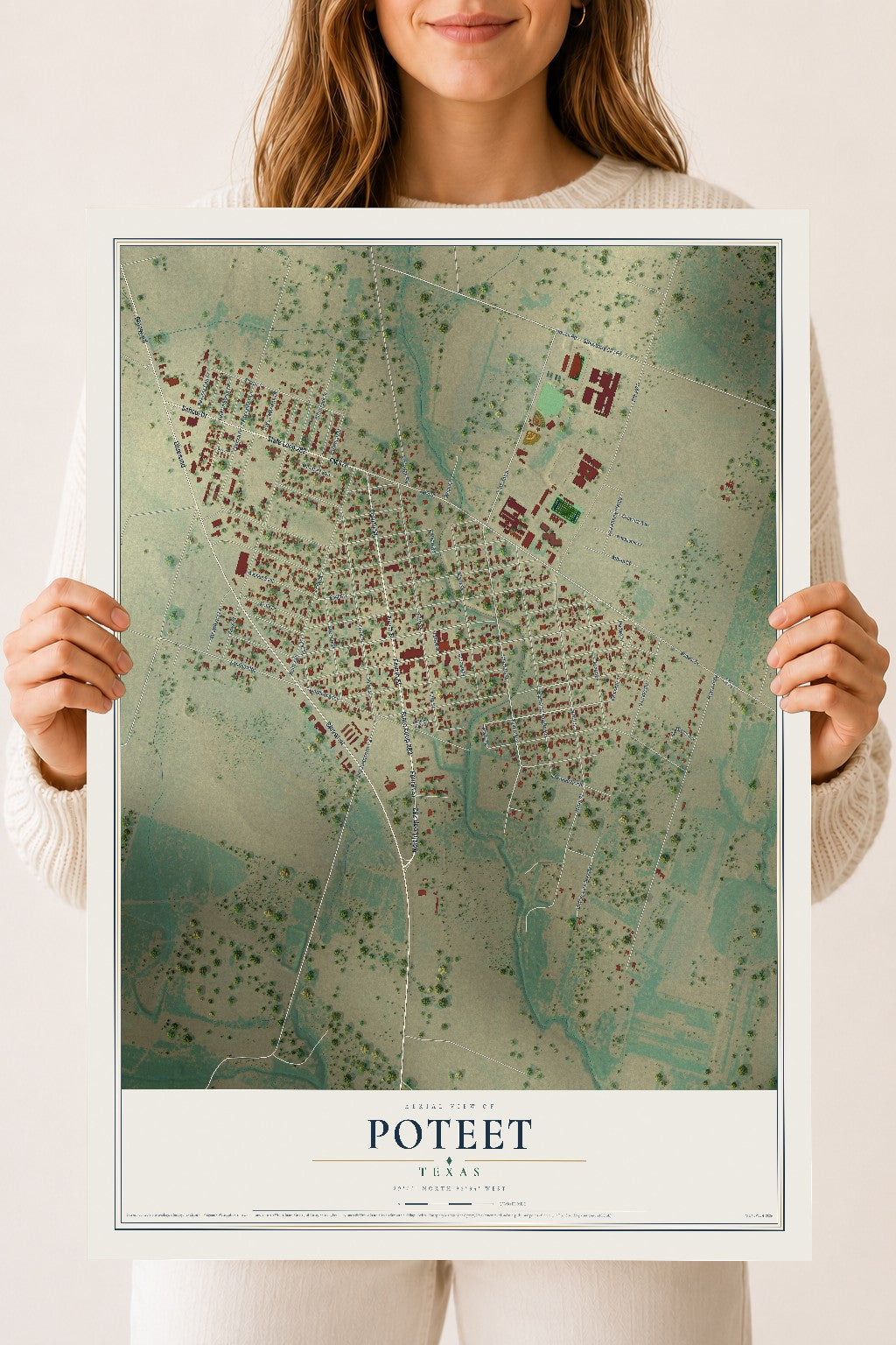 Map of Poteet, Texas, 18 x 24 inch unframed archival matte print