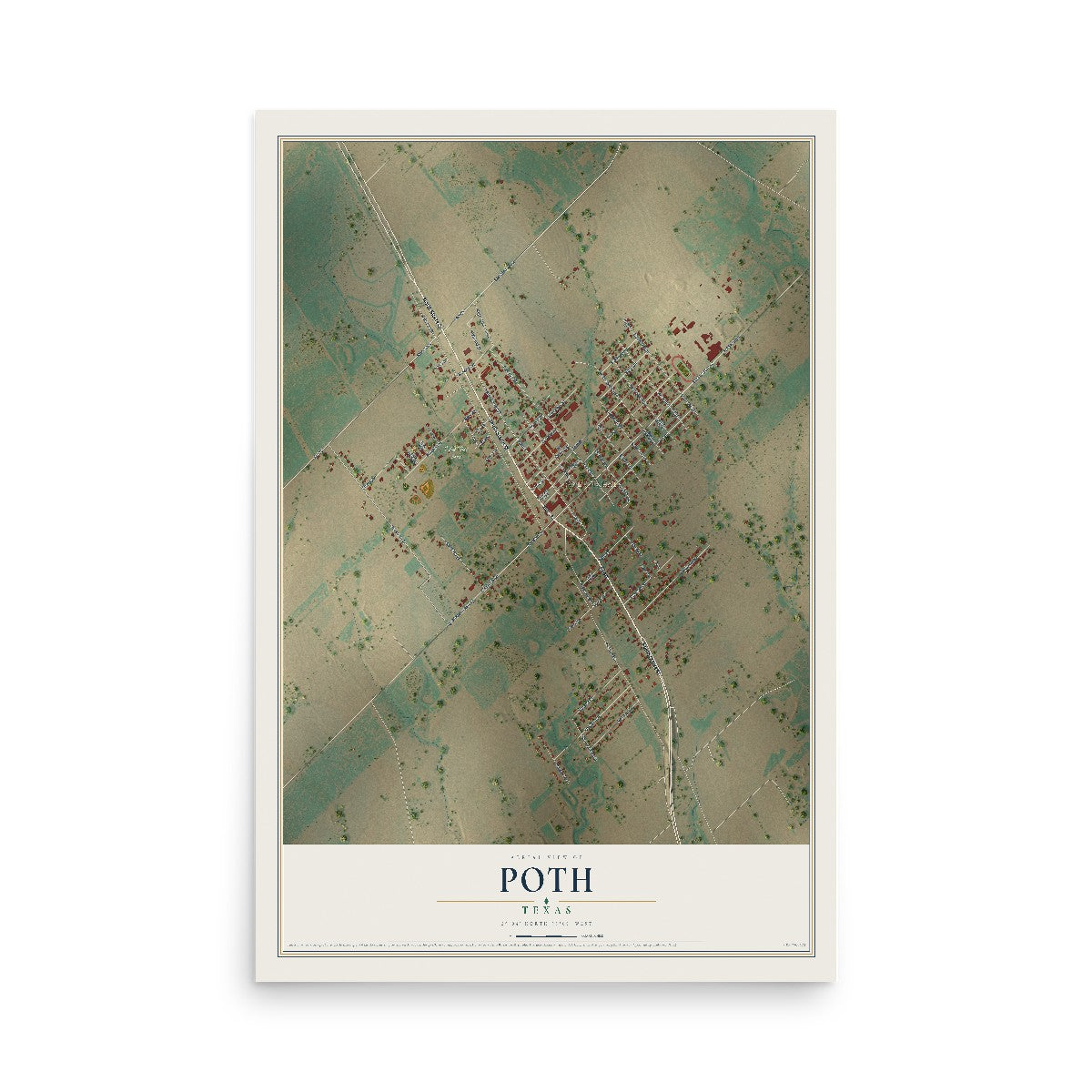 Map of Poth, Texas, 12 x 18 inch unframed archival matte print