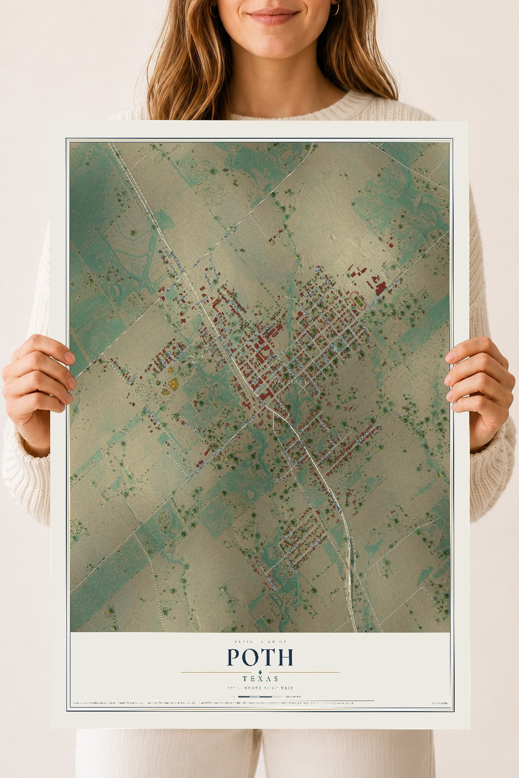Map of Poth, Texas, 18 x 24 inch unframed archival matte print