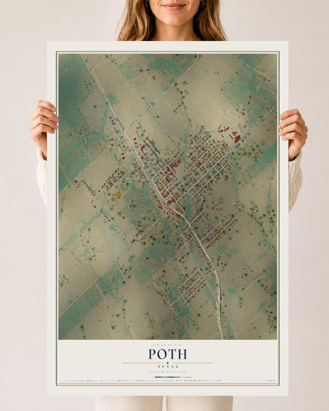 Map of Poth, Texas, 24 x 36 inch unframed archival matte print