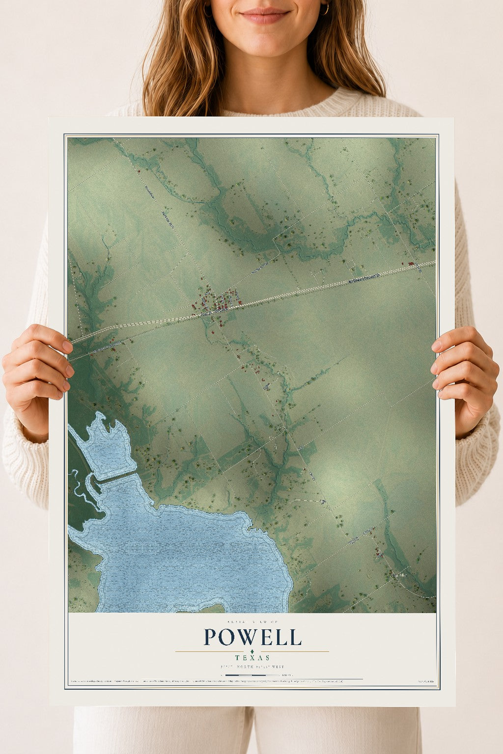 Map of Powell, Texas, 18 x 24 inch unframed archival matte print