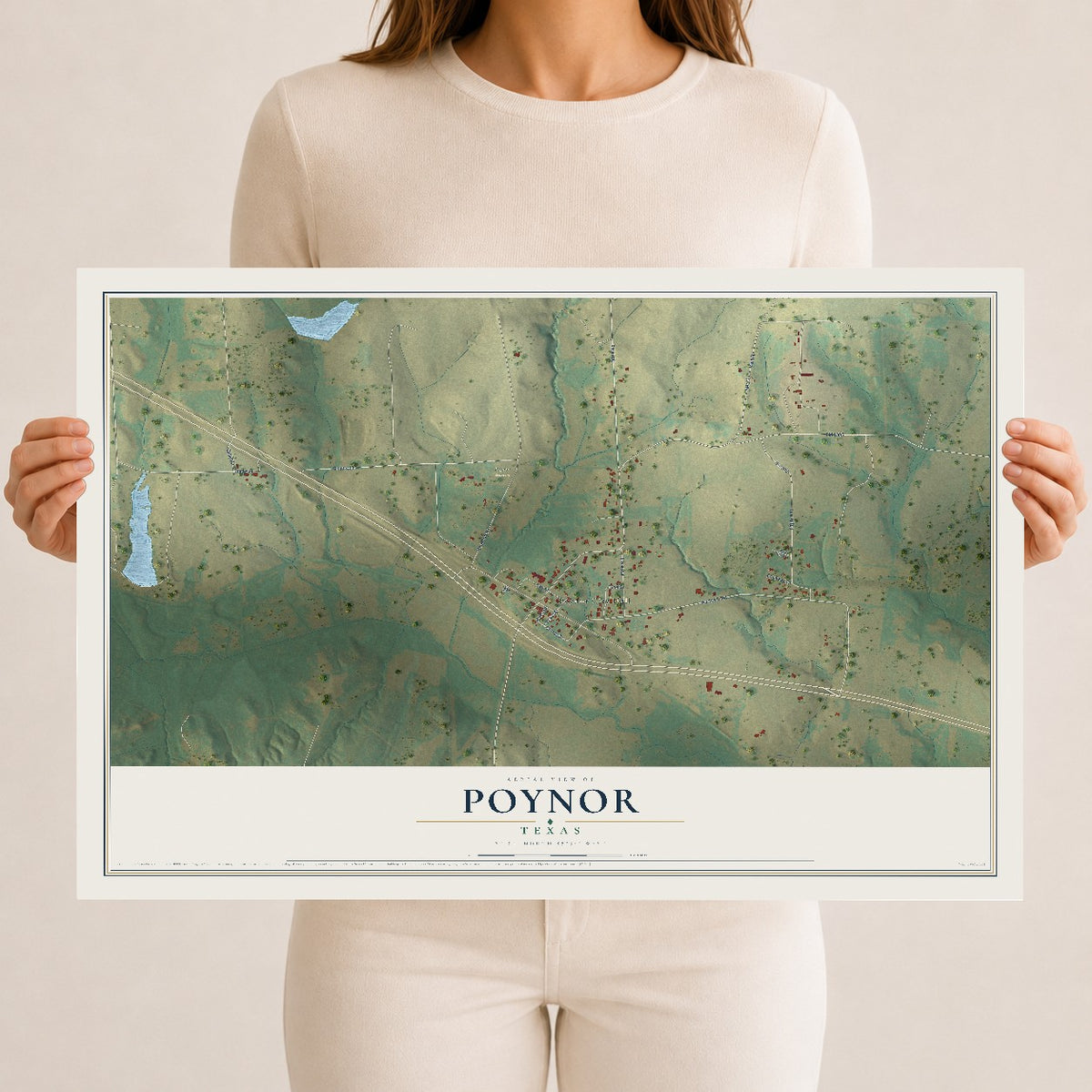 Map of Poynor, Texas, 12 x 18 inch unframed archival matte print
