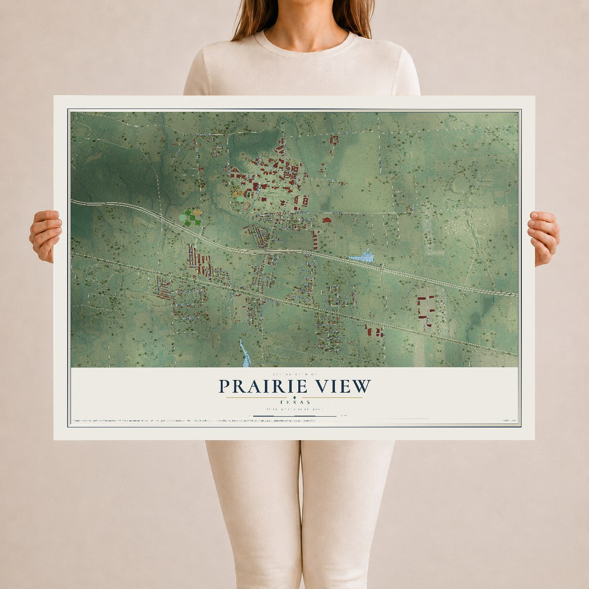 Map of Prairie View, Texas, 24 x 36 inch unframed archival matte print