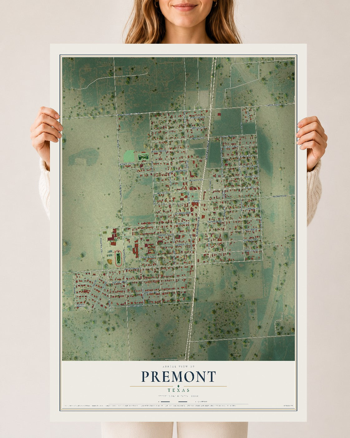 Map of Premont, Texas, 24 x 36 inch unframed archival matte print