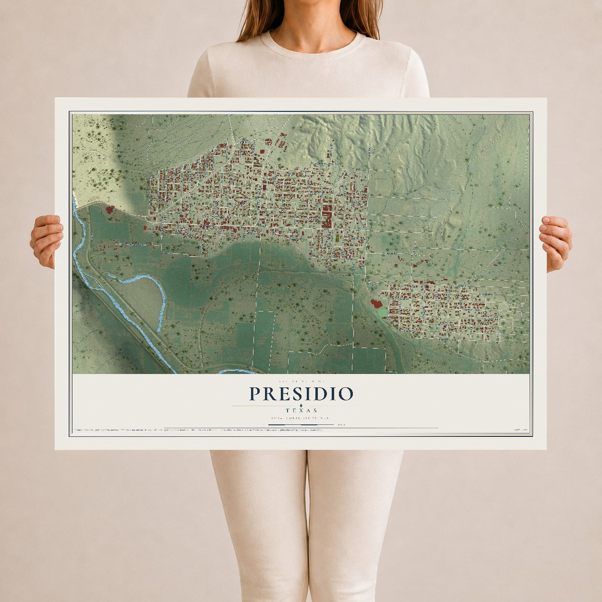 Map of Presidio, Texas, 24 x 36 inch unframed archival matte print