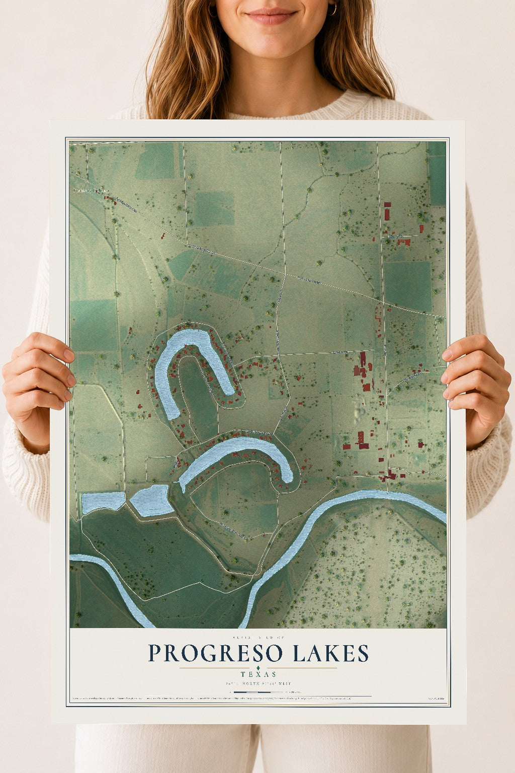 Map of Progreso Lakes, Texas, 18 x 24 inch unframed archival matte print