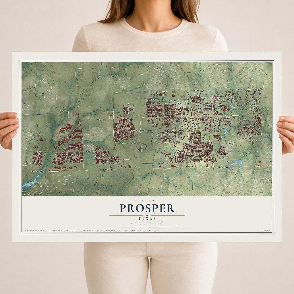 Map of Prosper, Texas, 18 x 24 inch unframed archival matte print