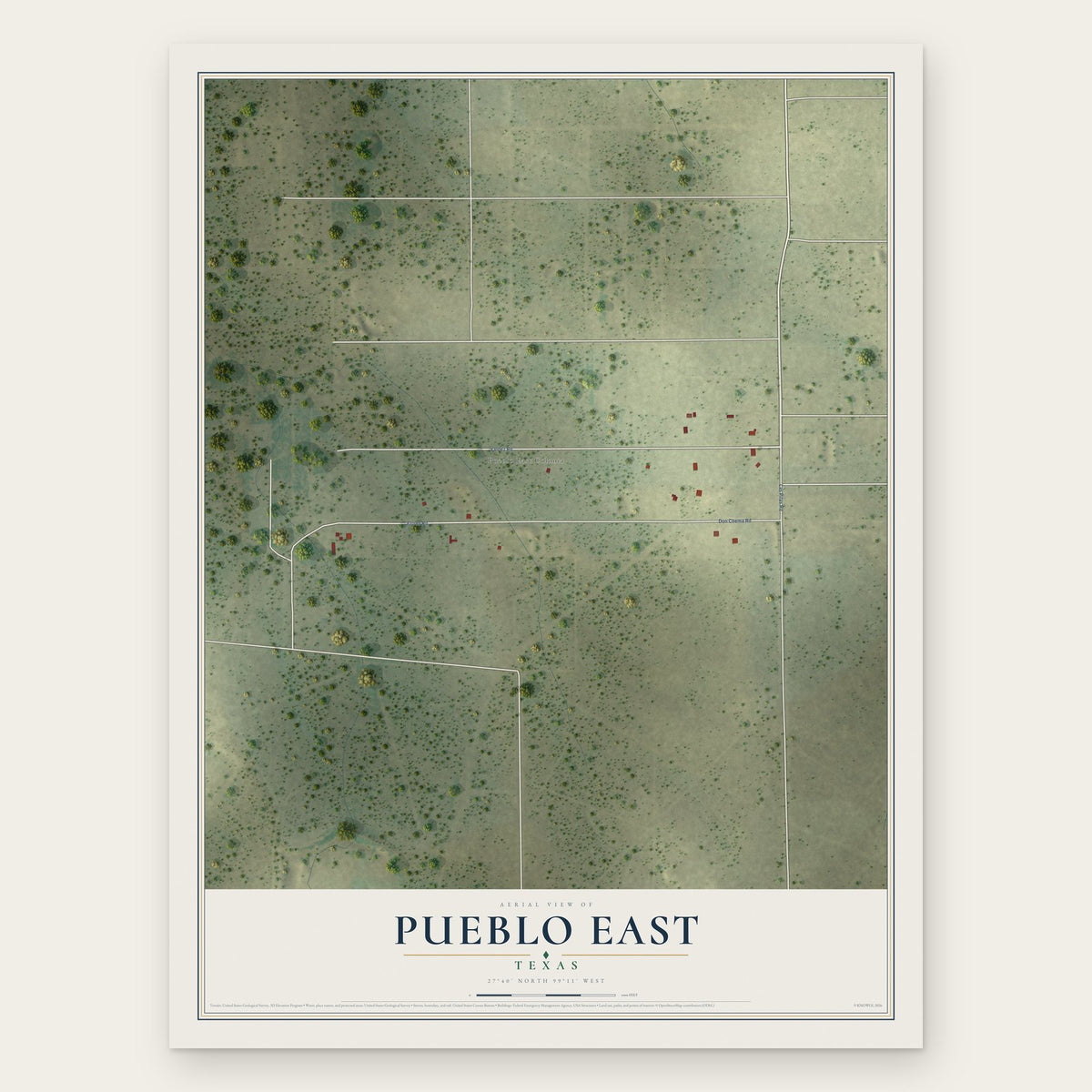 Pueblo East, Texas map print, the full design