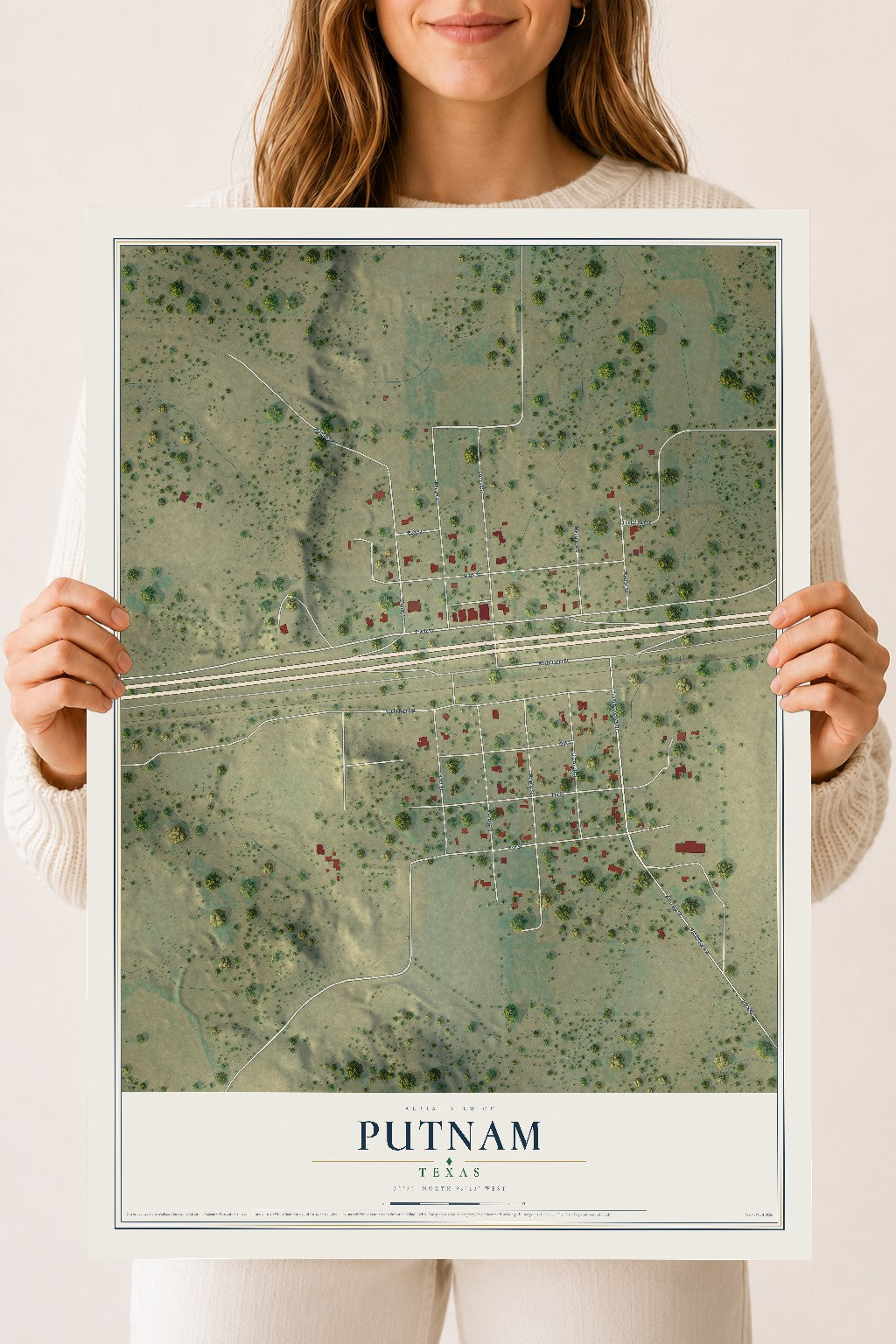 Map of Putnam, Texas, 18 x 24 inch unframed archival matte print