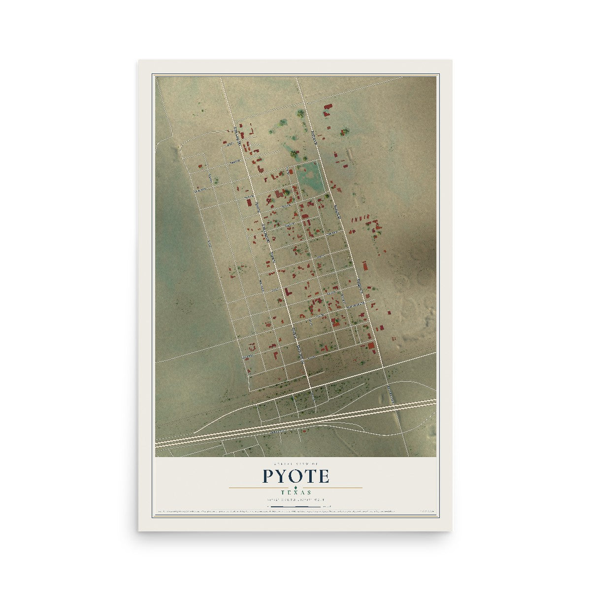 Map of Pyote, Texas, 12 x 18 inch unframed archival matte print