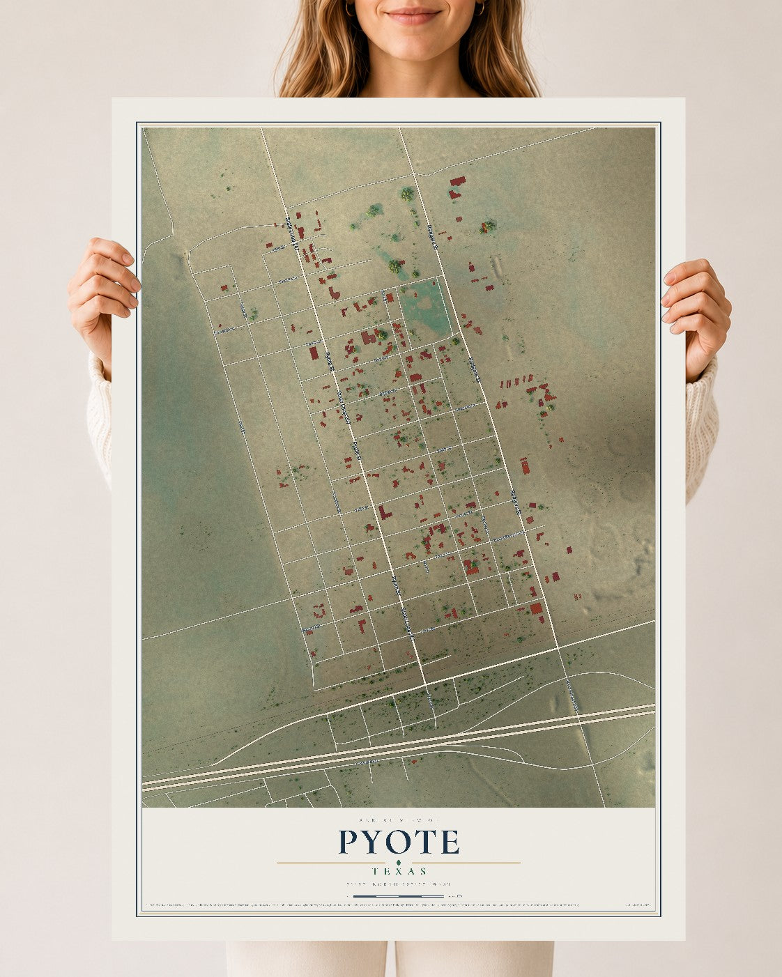 Map of Pyote, Texas, 24 x 36 inch unframed archival matte print