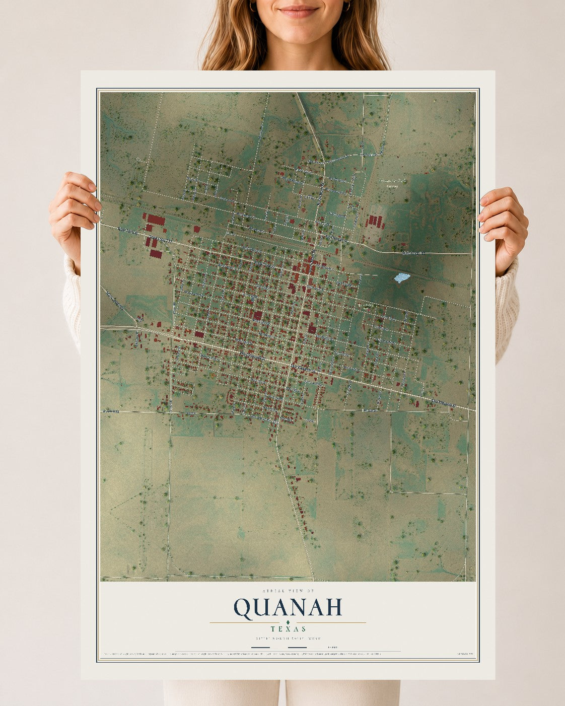 Map of Quanah, Texas, 24 x 36 inch unframed archival matte print