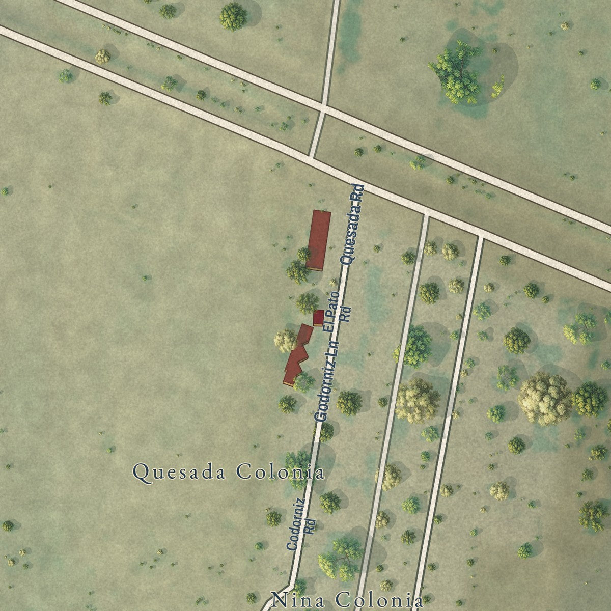 Close-up of the map of Quesada, Texas print showing street and building detail