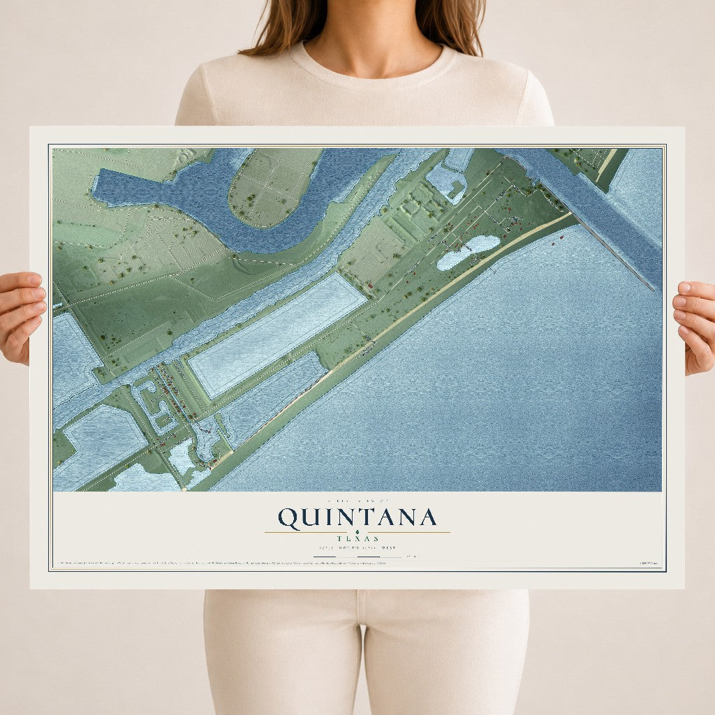 Map of Quintana, Texas, 18 x 24 inch unframed archival matte print
