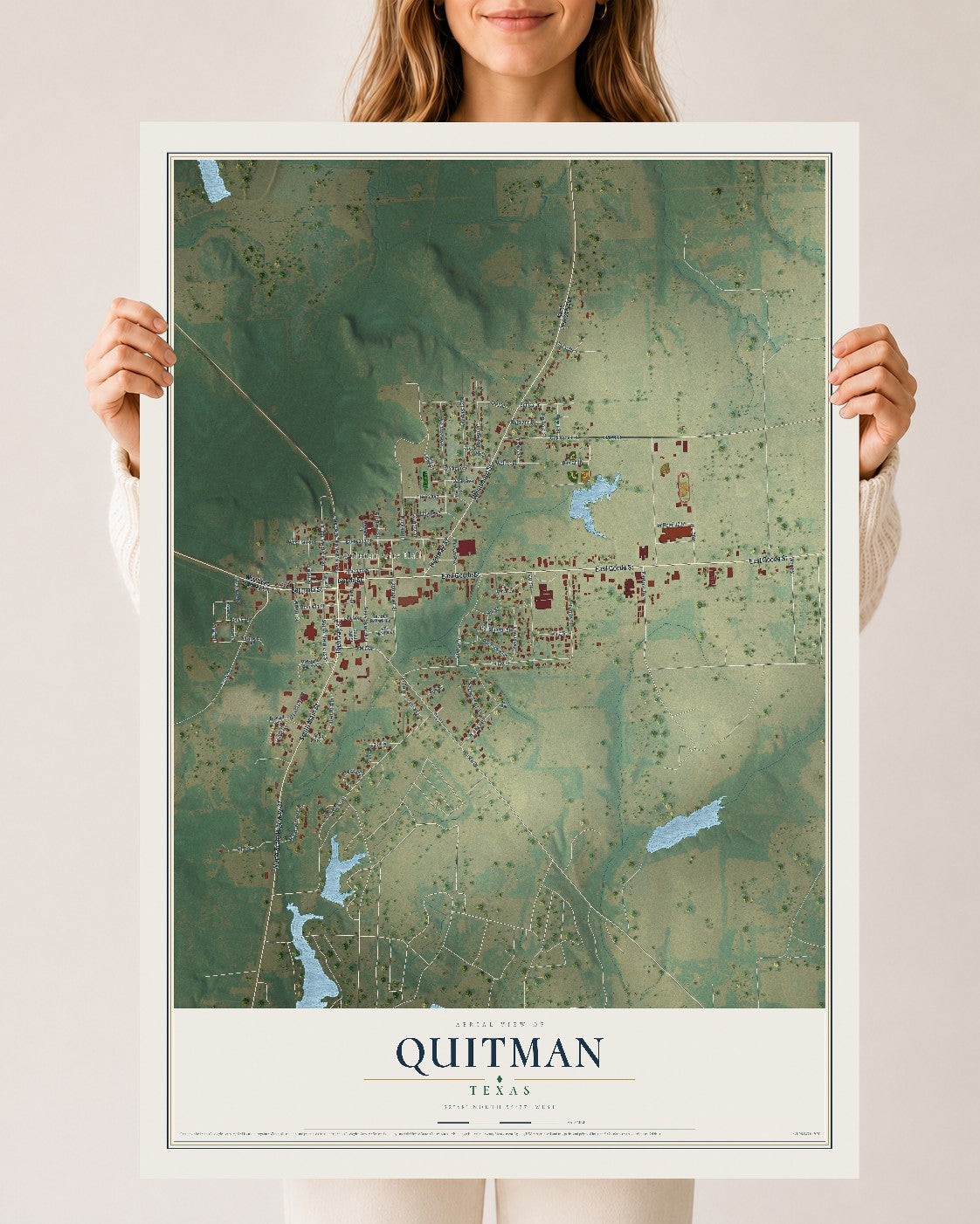 Map of Quitman, Texas, 24 x 36 inch unframed archival matte print