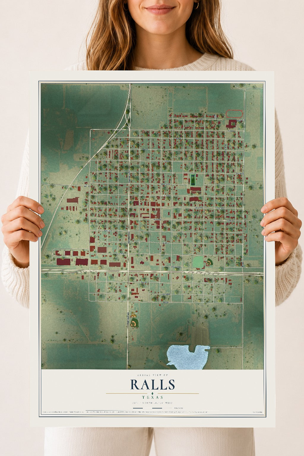 Map of Ralls, Texas, 18 x 24 inch unframed archival matte print