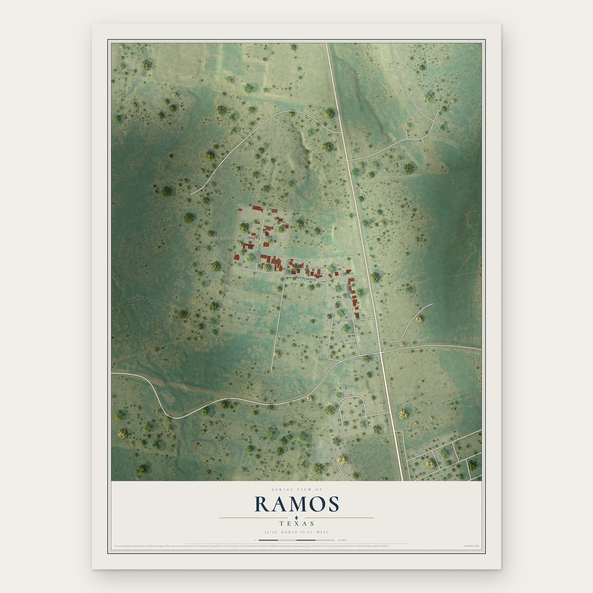 Ramos, Texas map print, the full design
