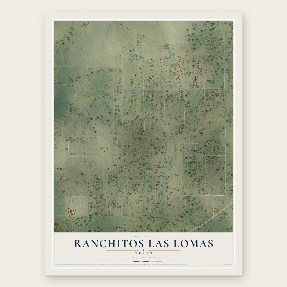 Ranchitos Las Lomas, Texas map print, the full design
