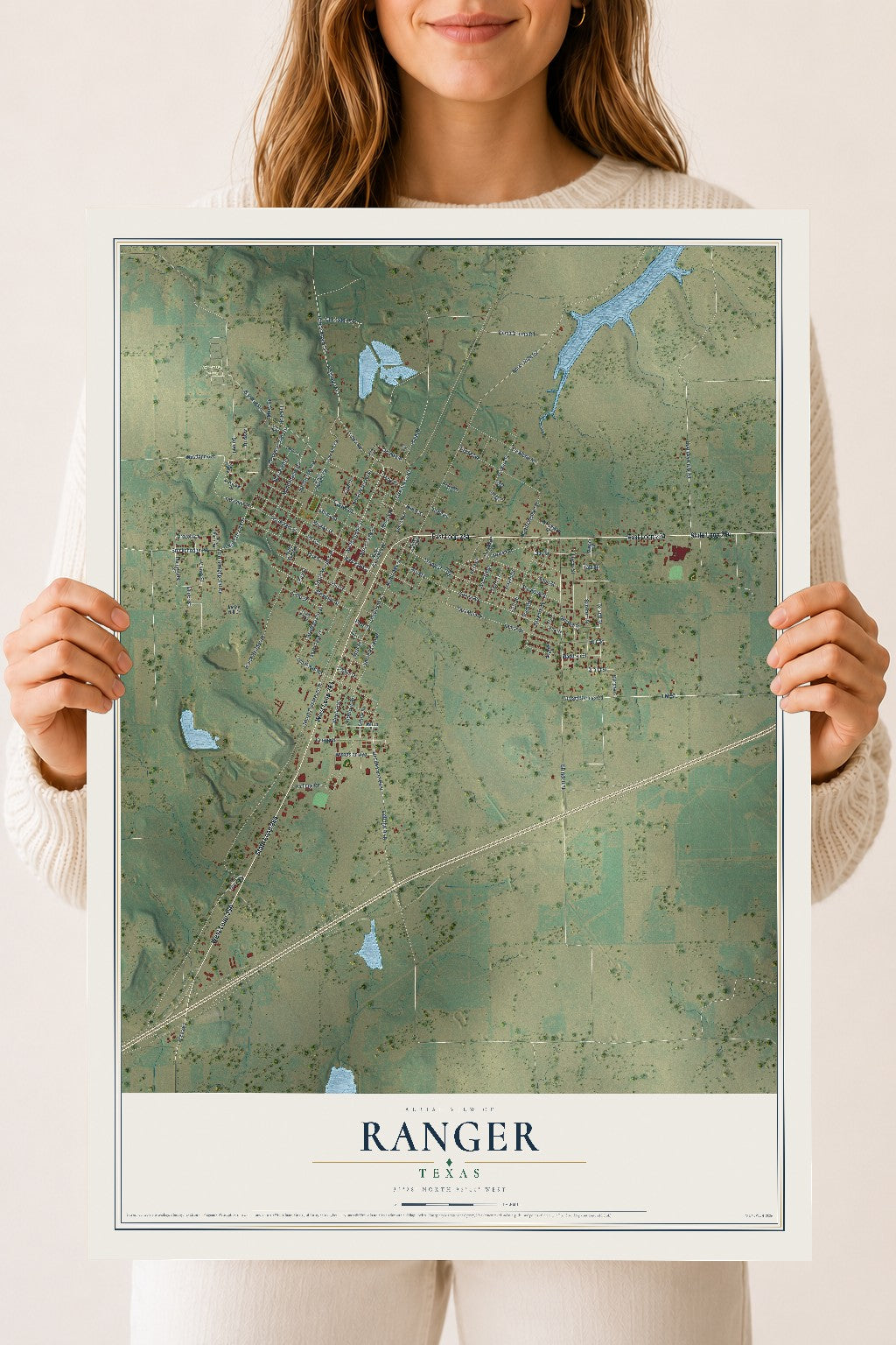 Map of Ranger, Texas, 18 x 24 inch unframed archival matte print