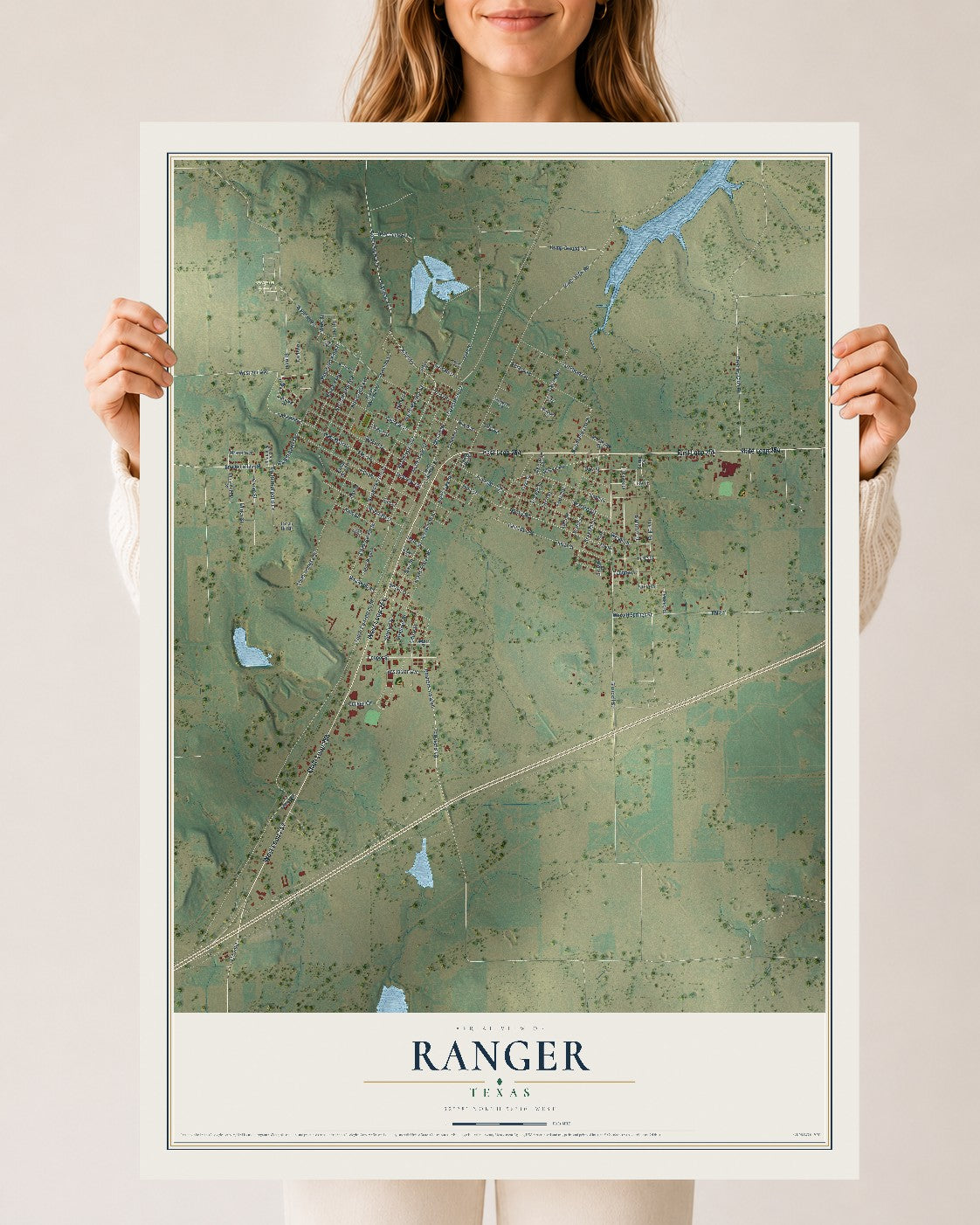 Map of Ranger, Texas, 24 x 36 inch unframed archival matte print