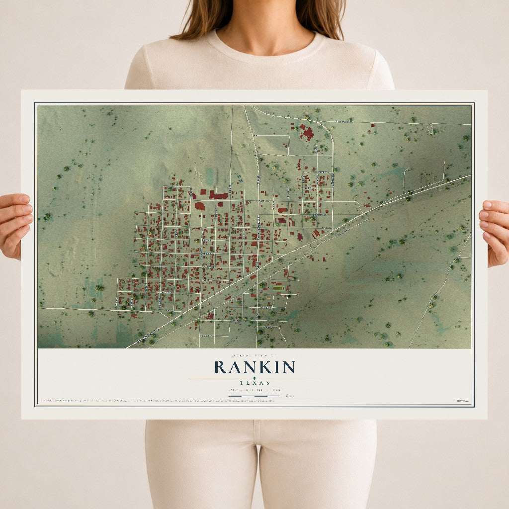 Map of Rankin, Texas, 18 x 24 inch unframed archival matte print
