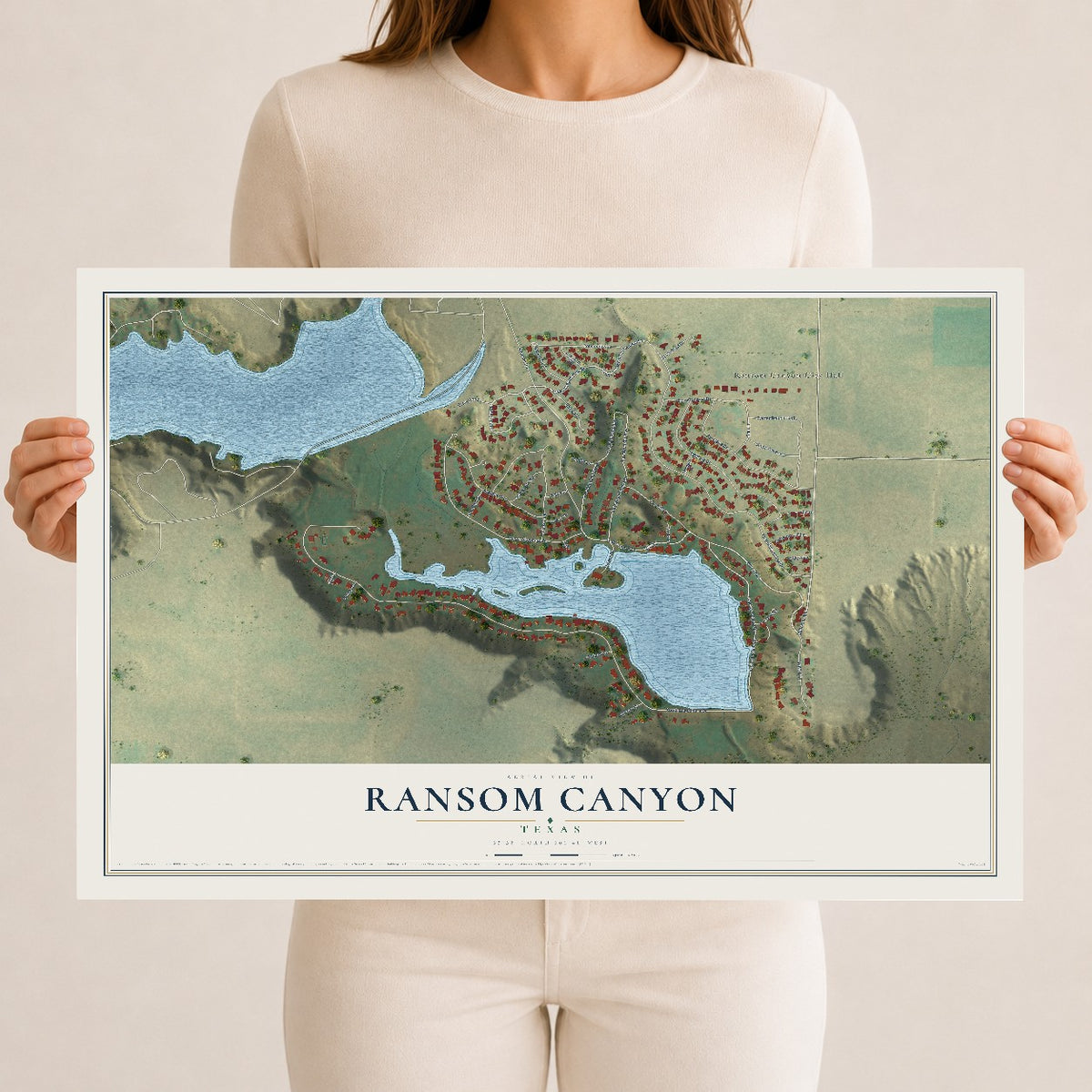 Map of Ransom Canyon, Texas, 12 x 18 inch unframed archival matte print
