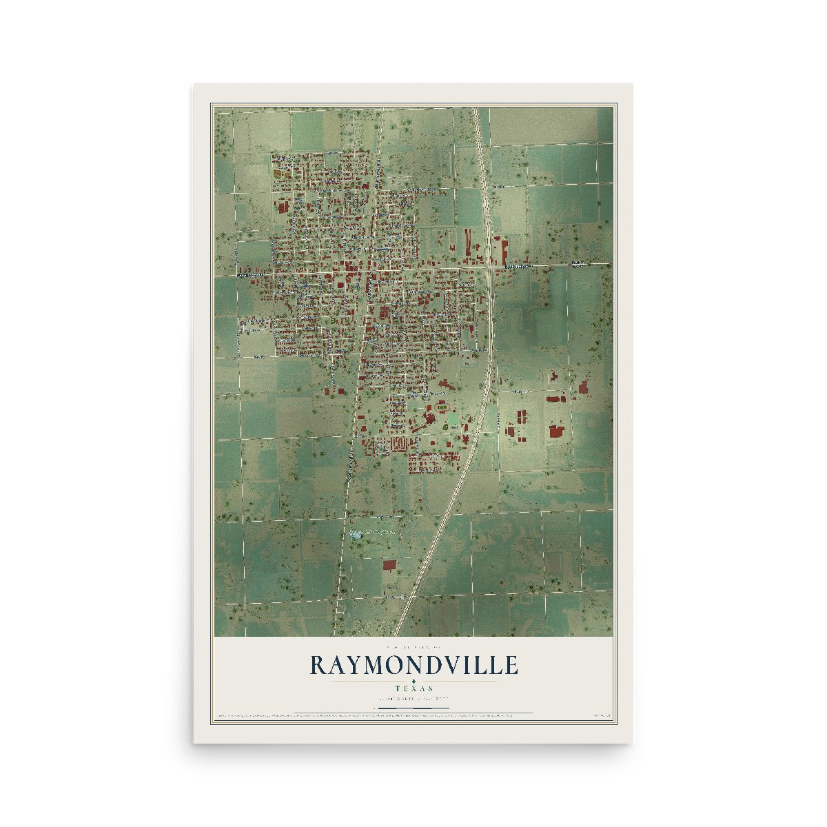 Map of Raymondville, Texas, 12 x 18 inch unframed archival matte print