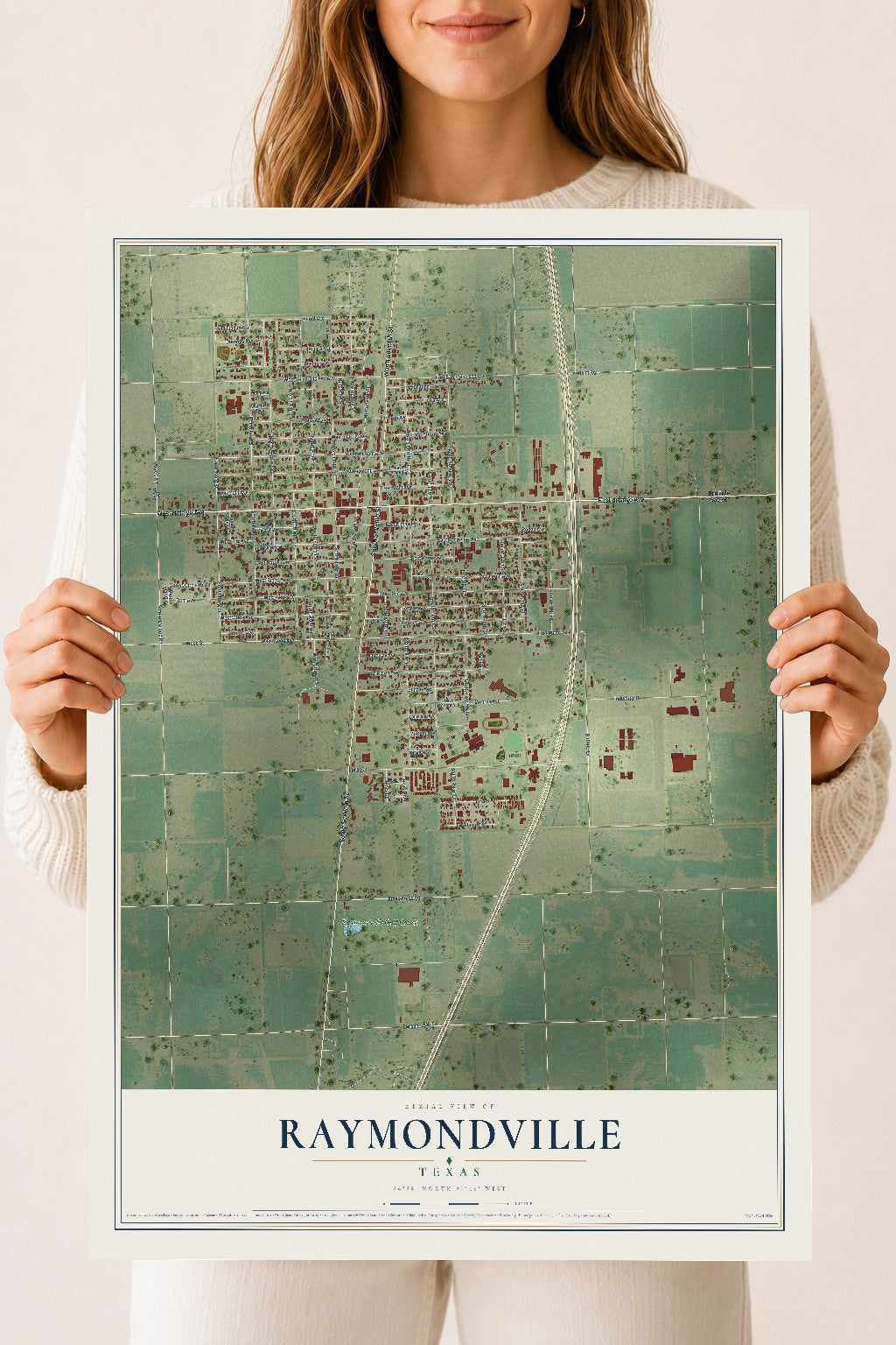 Map of Raymondville, Texas, 18 x 24 inch unframed archival matte print