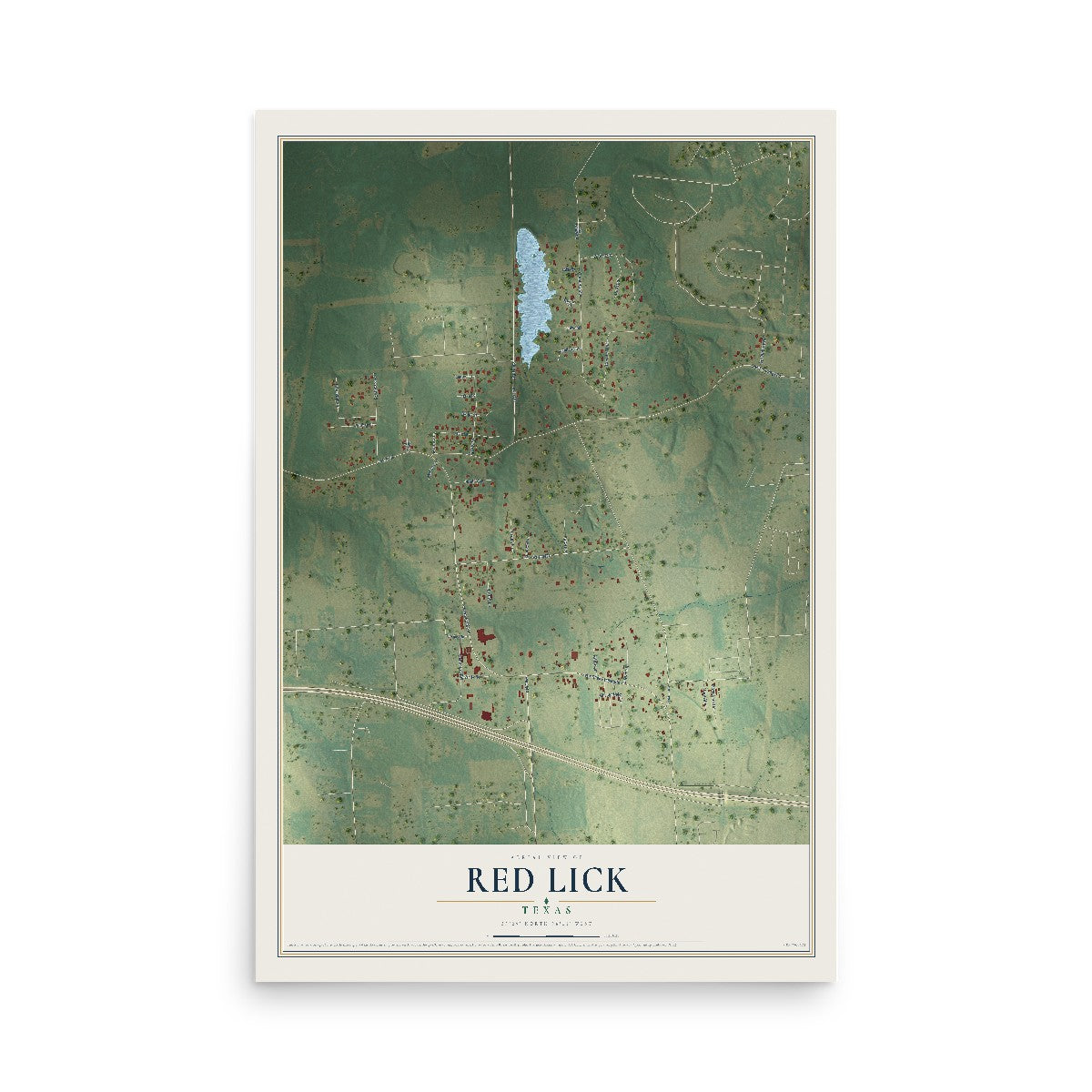 Map of Red Lick, Texas, 12 x 18 inch unframed archival matte print