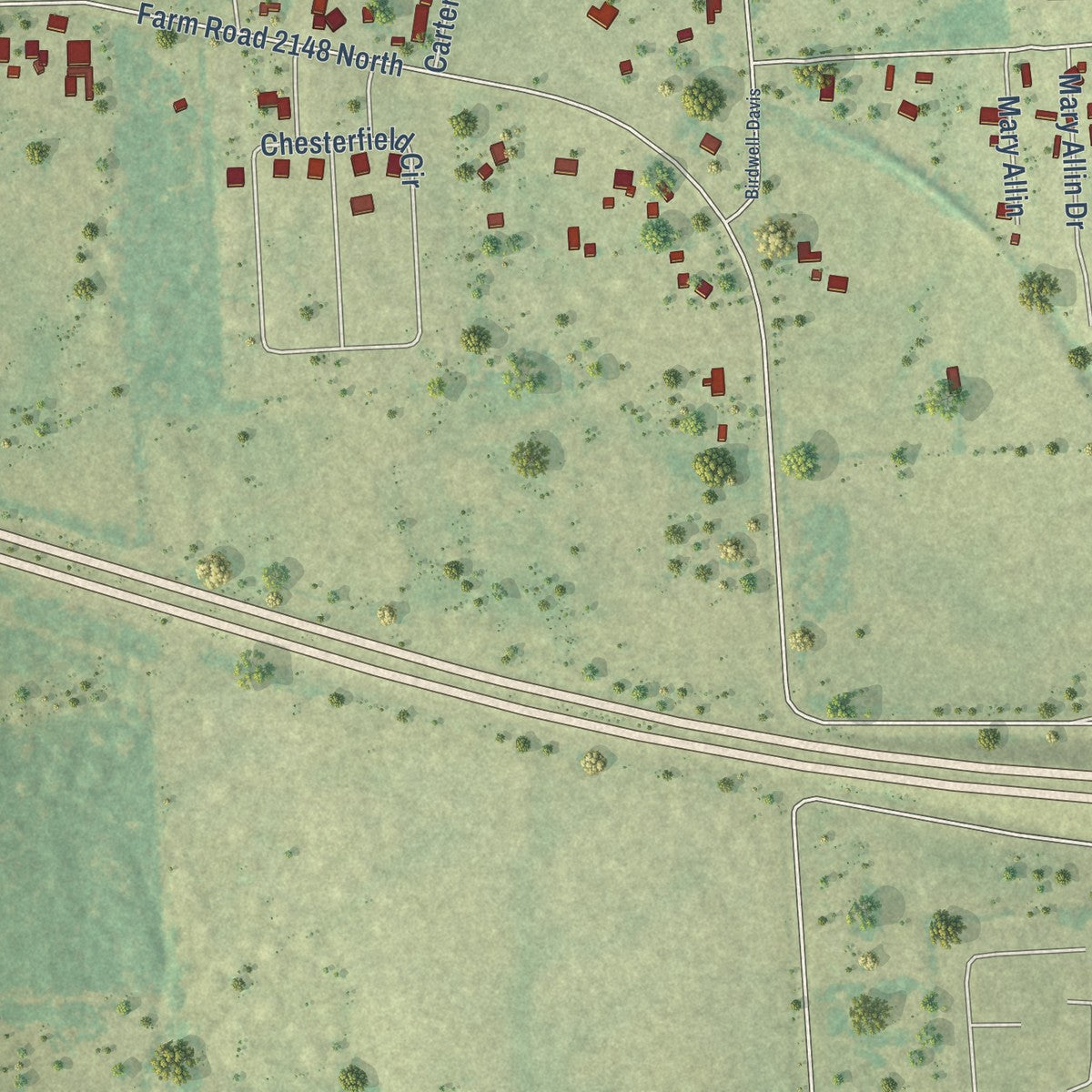 Second close-up of the map of Red Lick, Texas print showing more streets and buildings