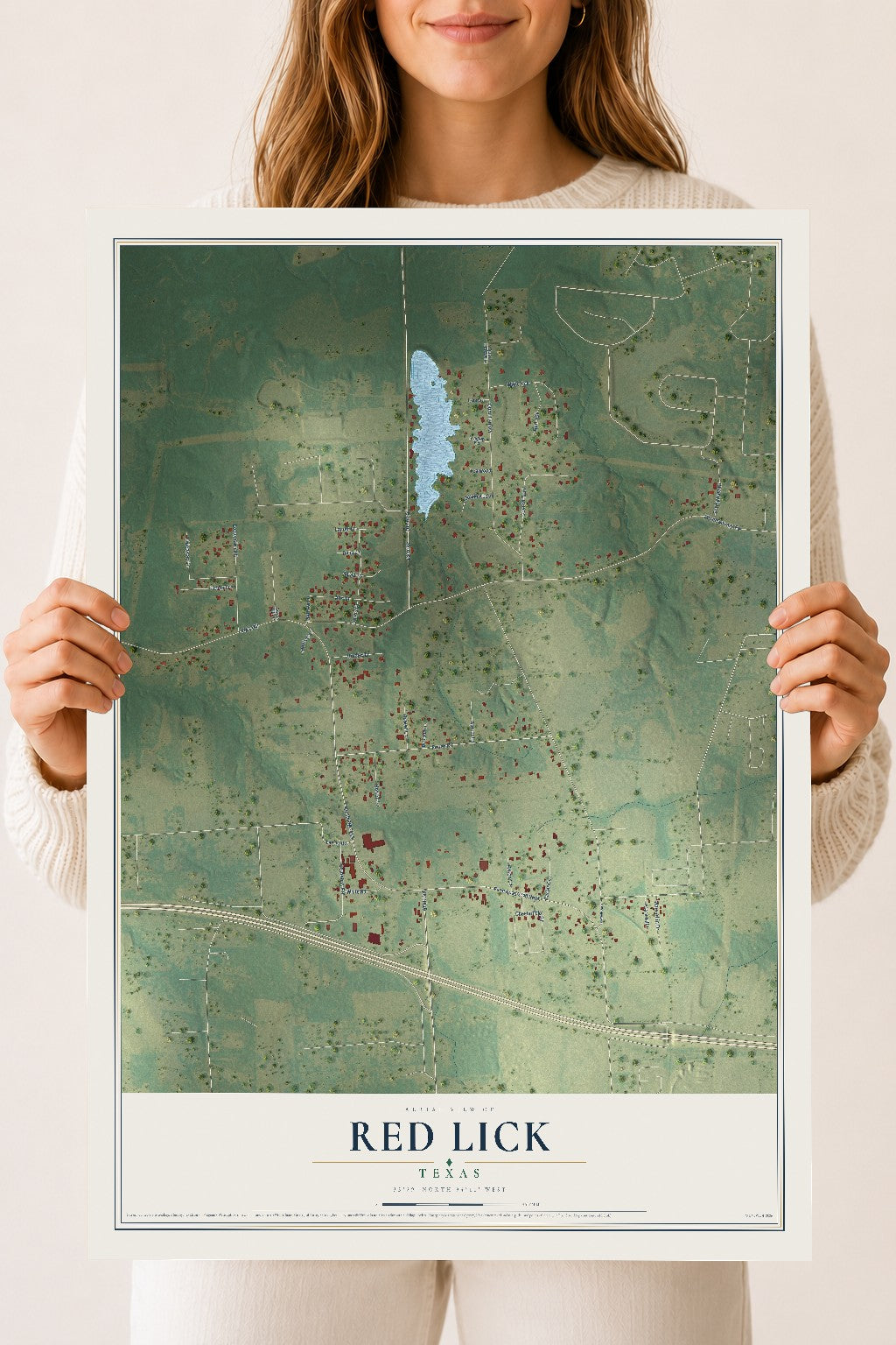 Map of Red Lick, Texas, 18 x 24 inch unframed archival matte print