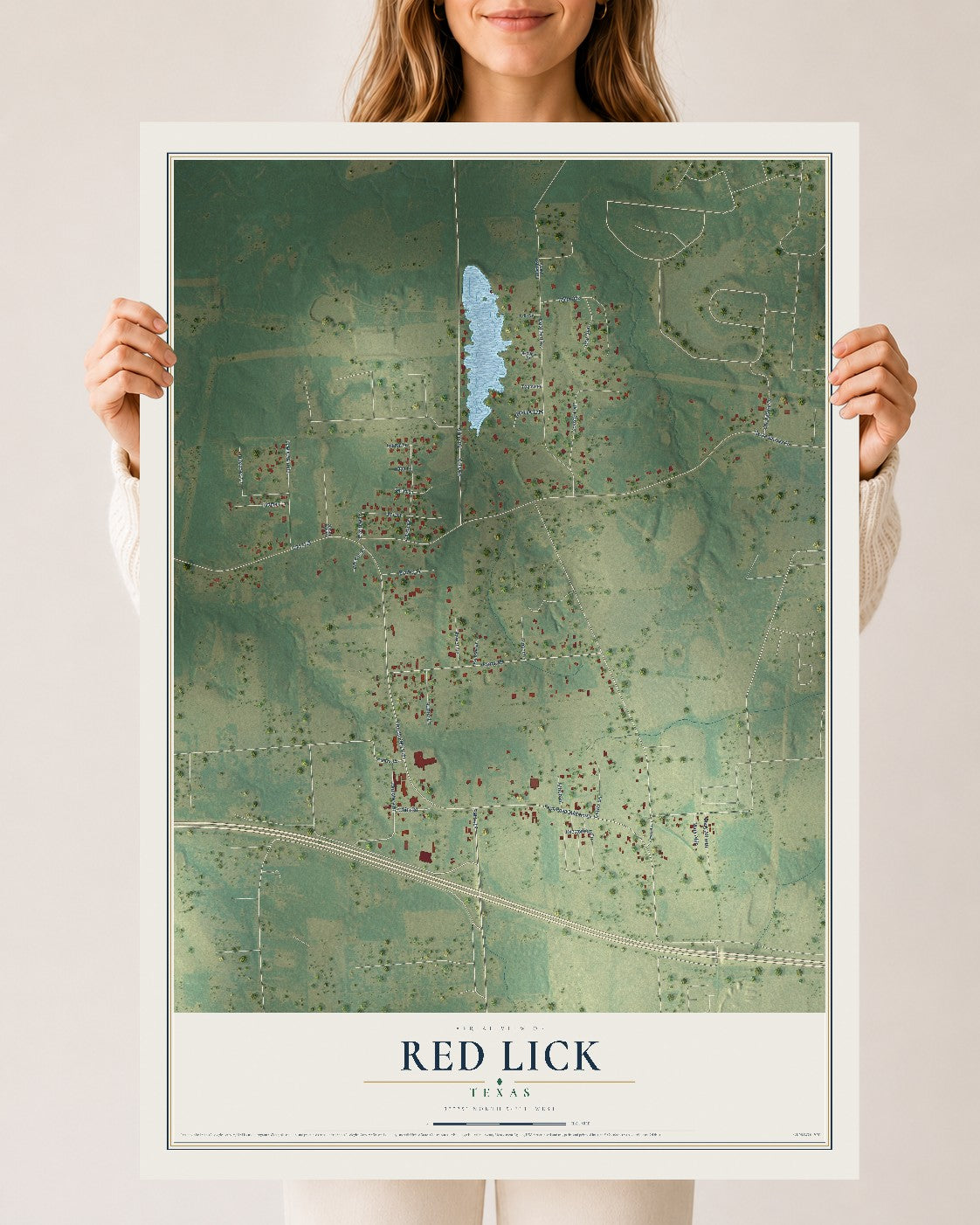 Map of Red Lick, Texas, 24 x 36 inch unframed archival matte print