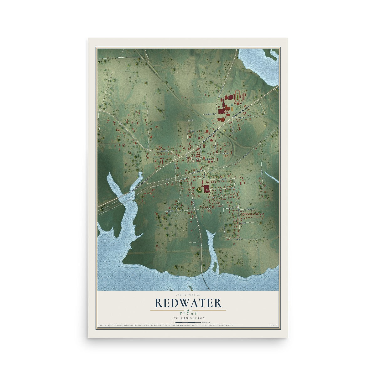 Map of Redwater, Texas, 12 x 18 inch unframed archival matte print