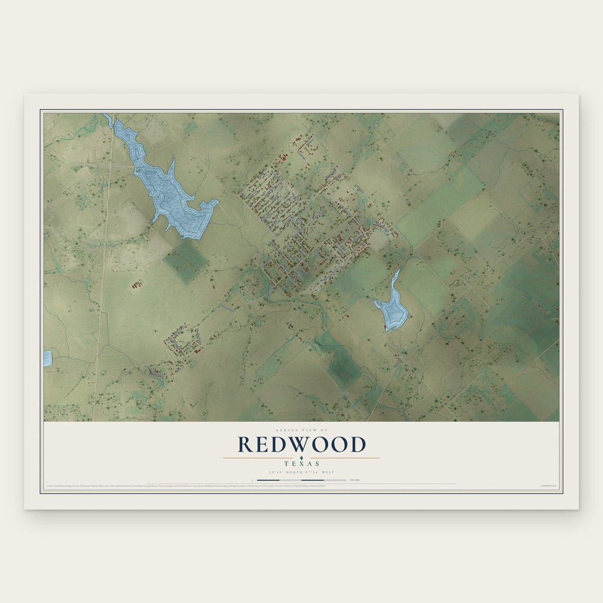 Redwood, Texas map print, the full design