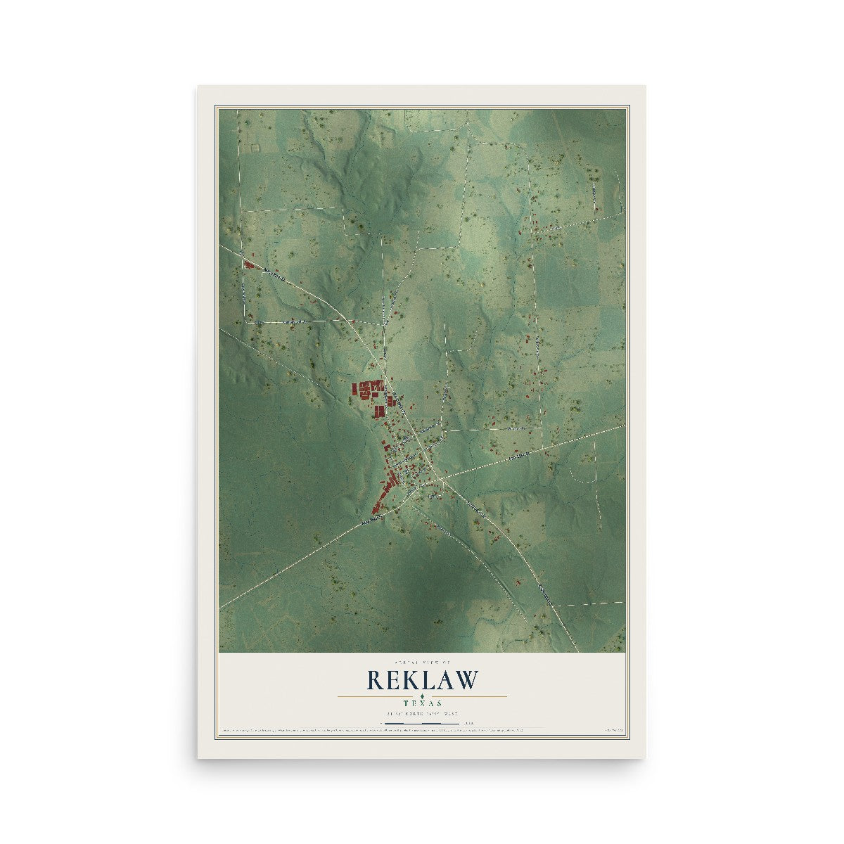 Map of Reklaw, Texas, 12 x 18 inch unframed archival matte print