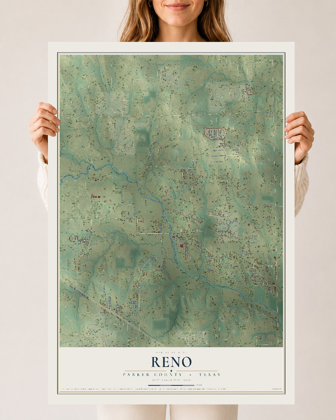 Map of Reno, Parker County, Texas, 24 x 36 inch unframed archival matte print