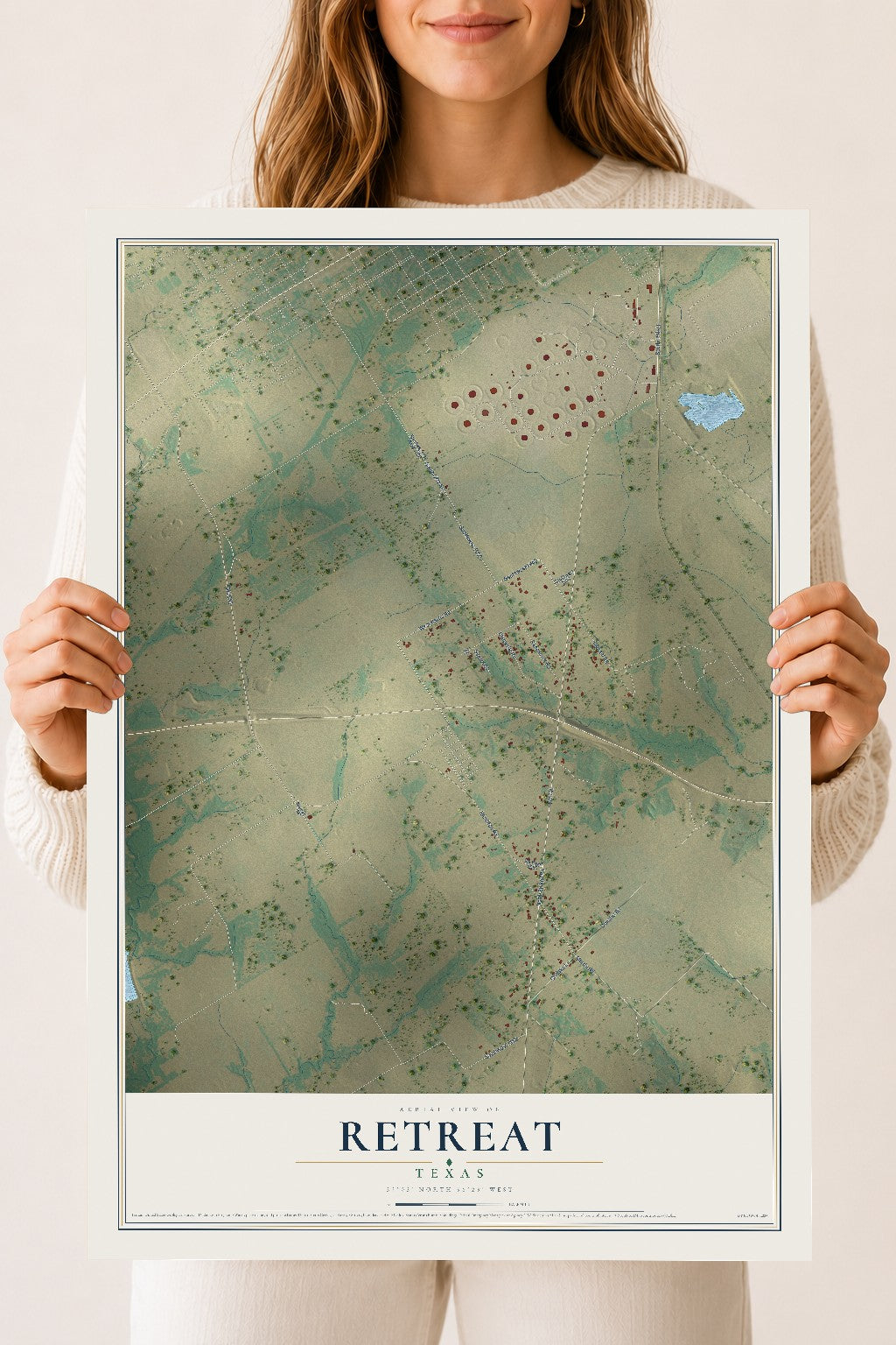 Map of Retreat, Texas, 18 x 24 inch unframed archival matte print