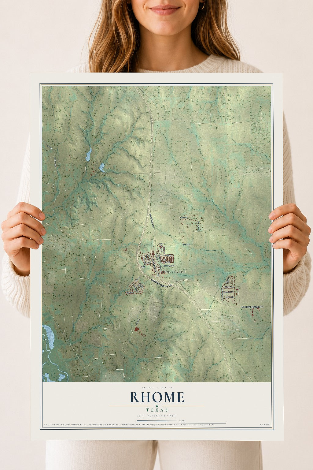 Map of Rhome, Texas, 18 x 24 inch unframed archival matte print