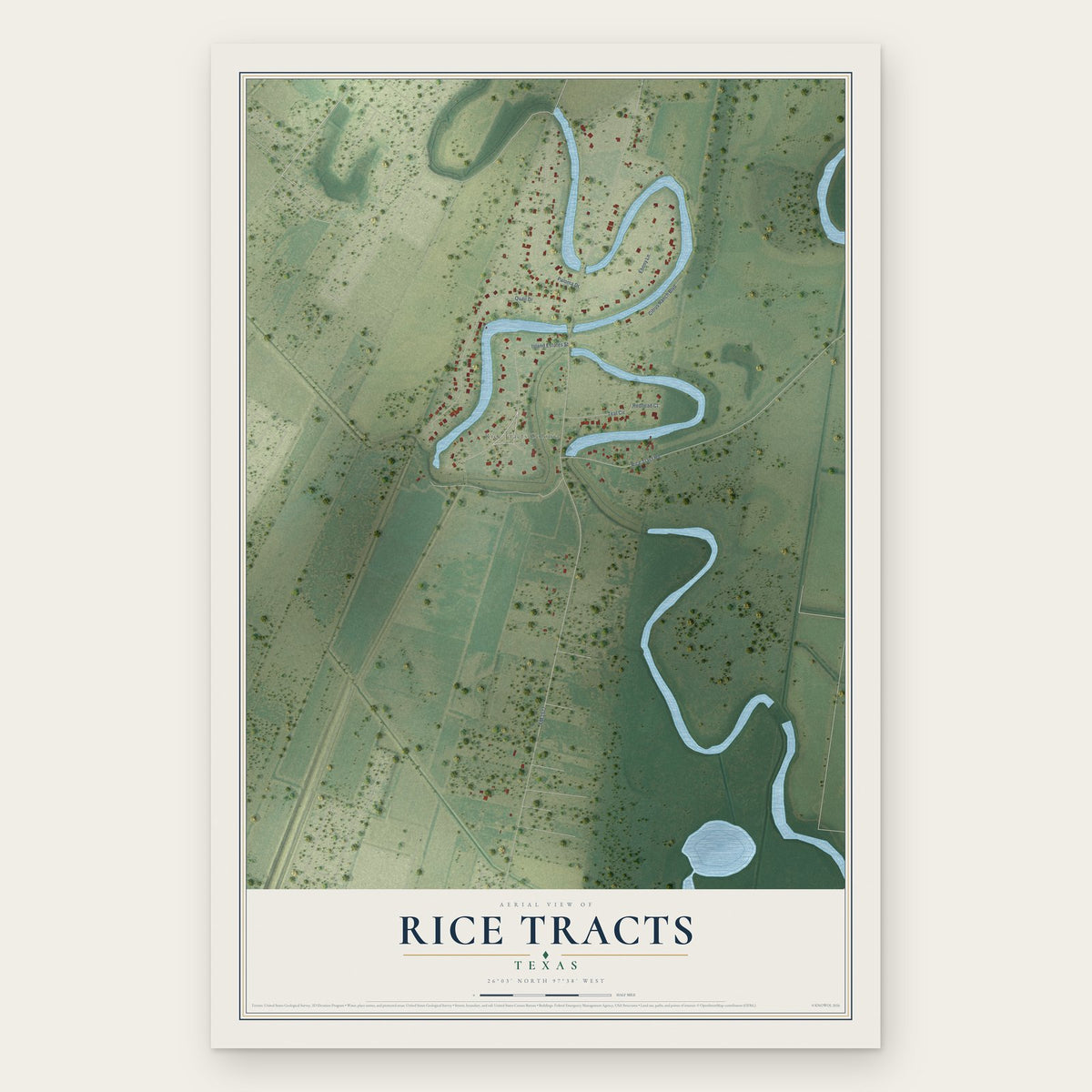 Rice Tracts, Texas map print, the full design