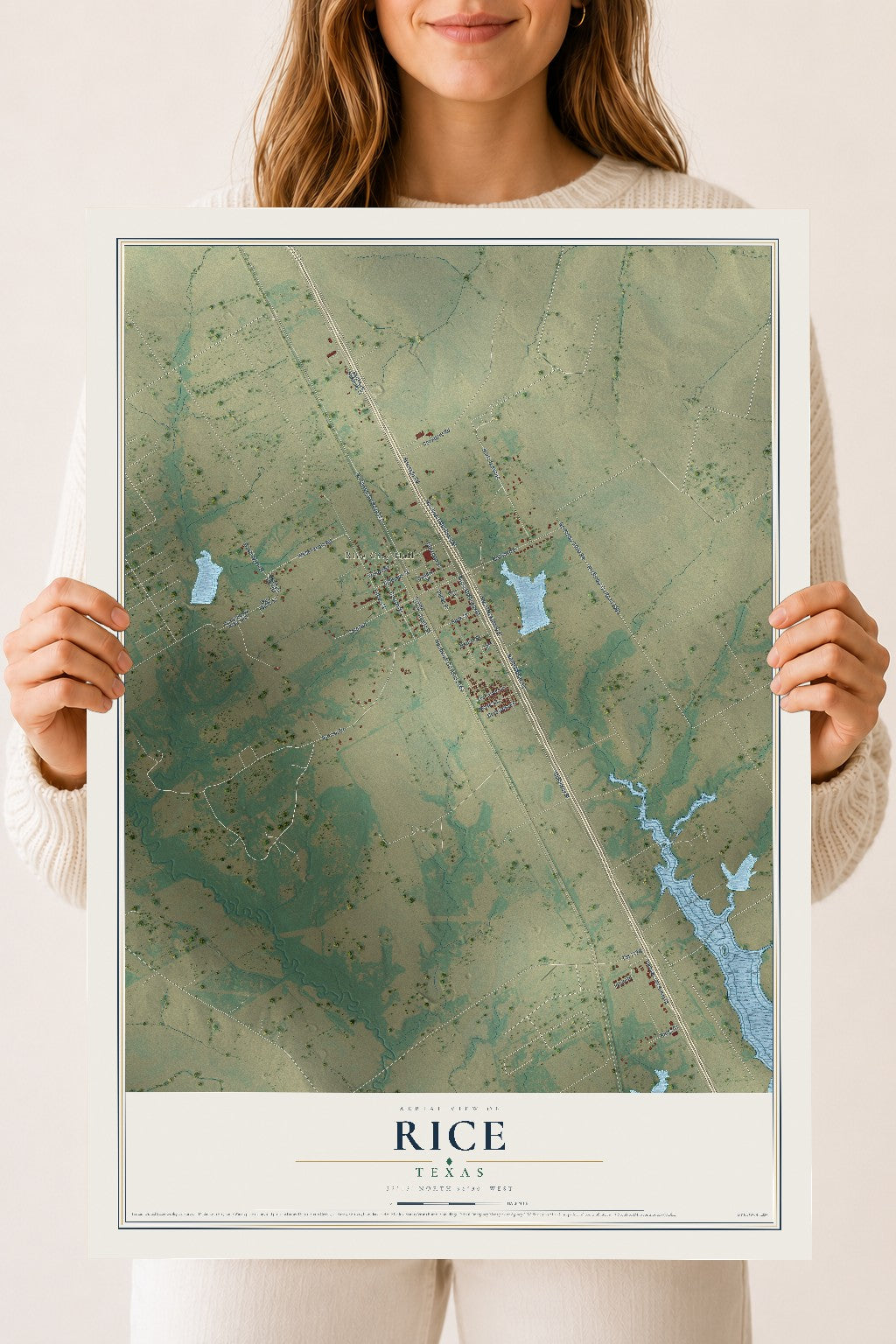 Map of Rice, Texas, 18 x 24 inch unframed archival matte print