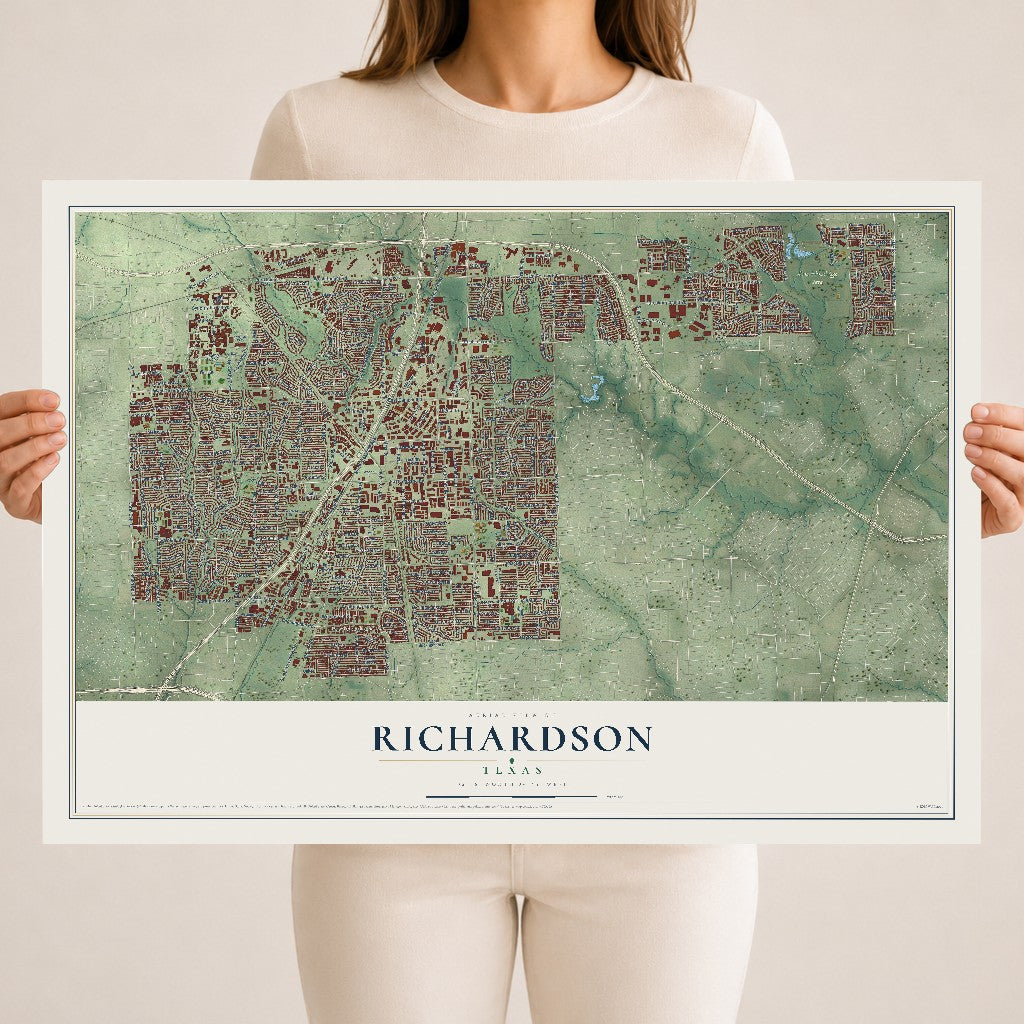 Map of Richardson, Texas, 18 x 24 inch unframed archival matte print