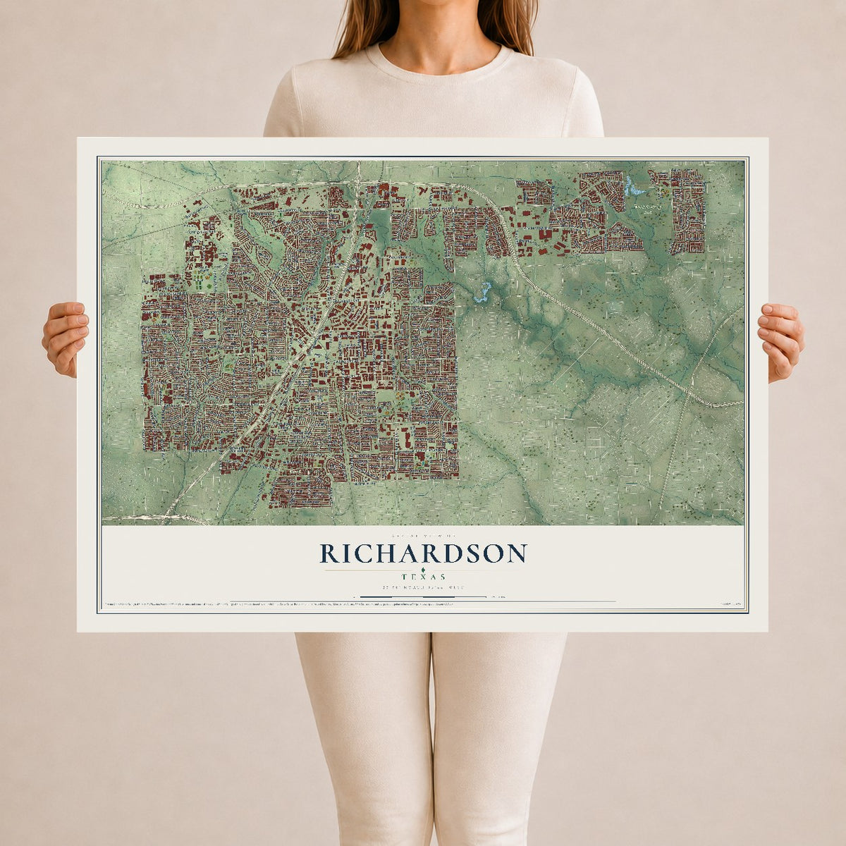 Map of Richardson, Texas, 24 x 36 inch unframed archival matte print