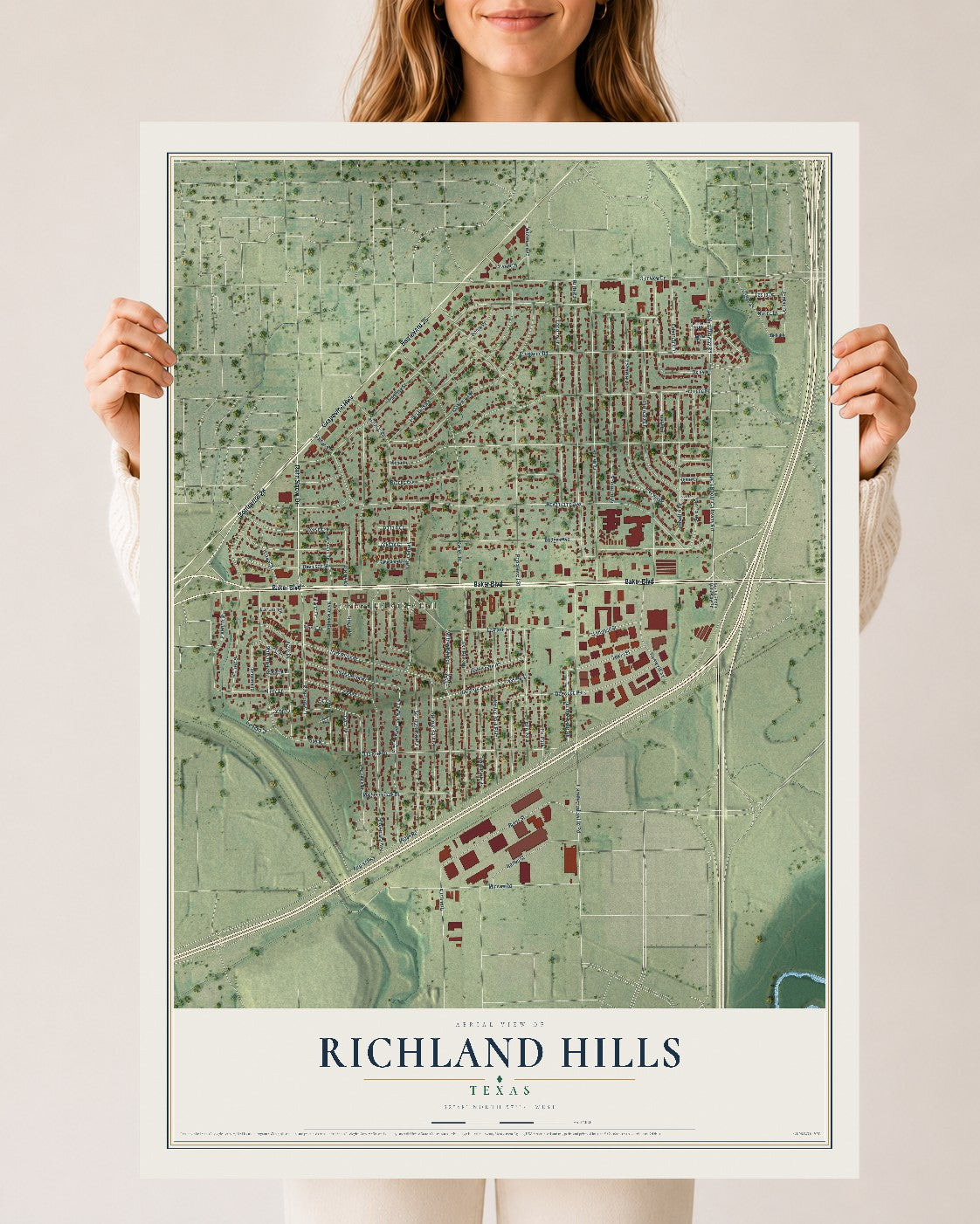 Map of Richland Hills, Texas, 24 x 36 inch unframed archival matte print
