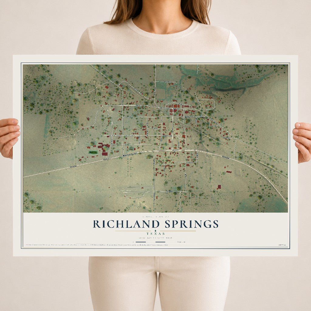 Map of Richland Springs, Texas, 18 x 24 inch unframed archival matte print