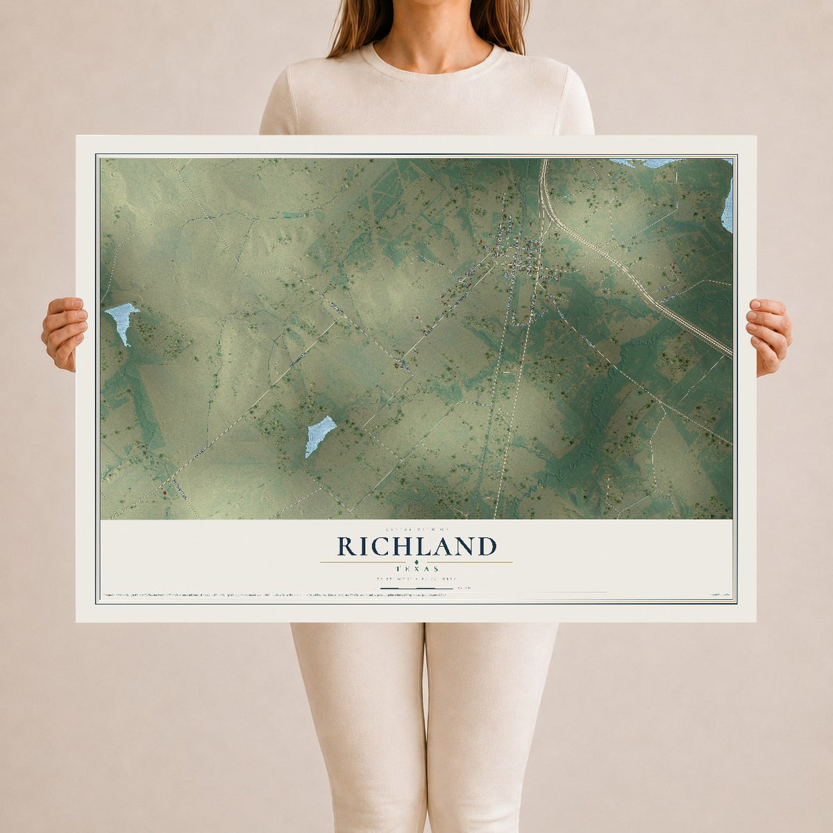 Map of Richland, Texas, 24 x 36 inch unframed archival matte print