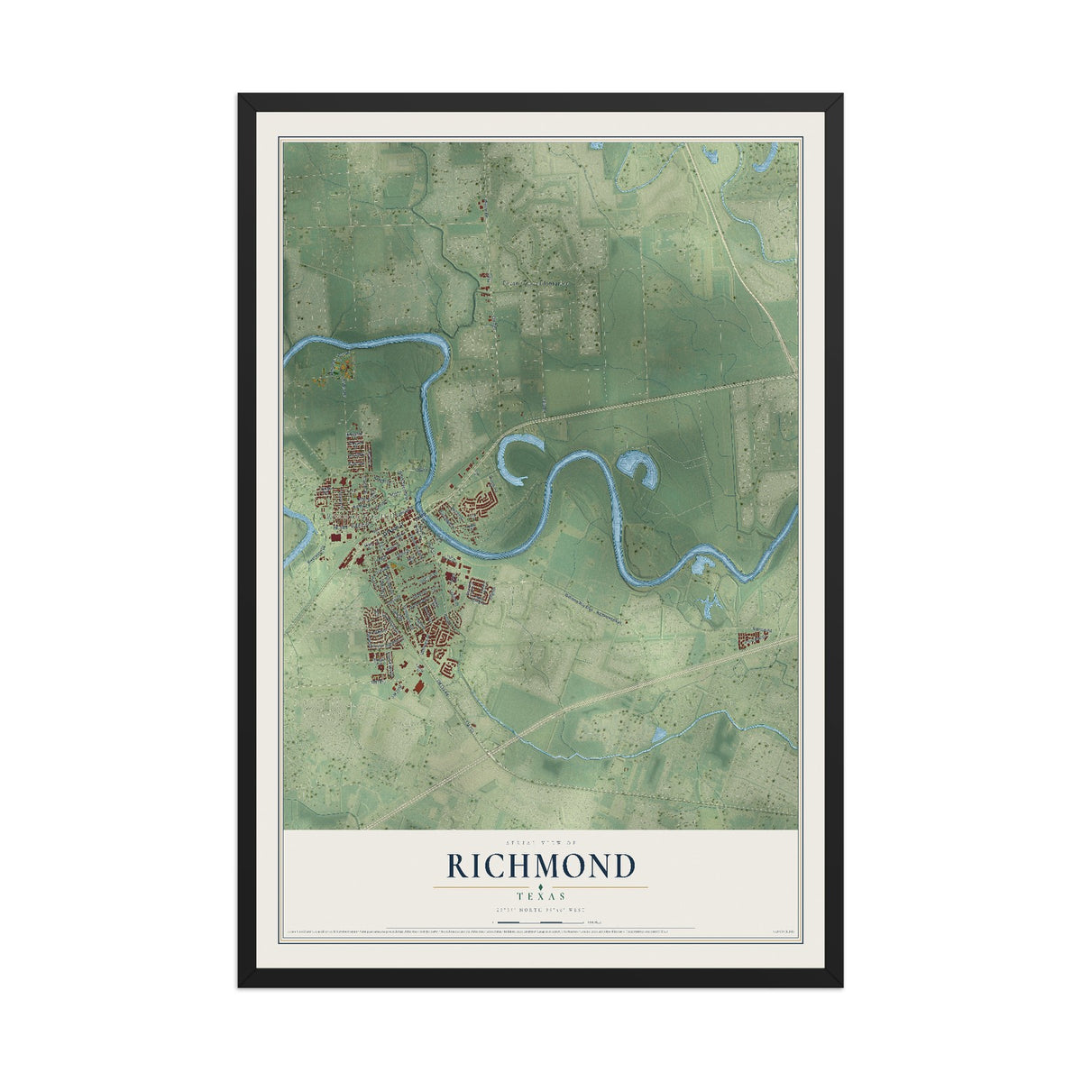 Map of Richmond, Texas, 12 x 18 inch print in a black wood frame