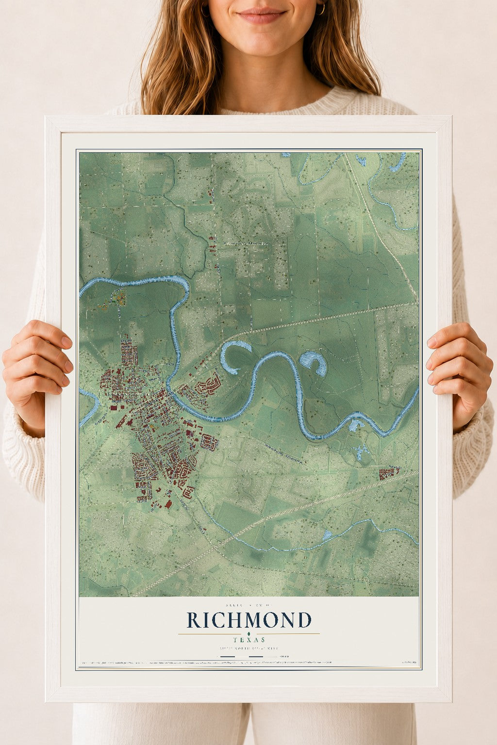 Map of Richmond, Texas, 18 x 24 inch print in a white wood frame