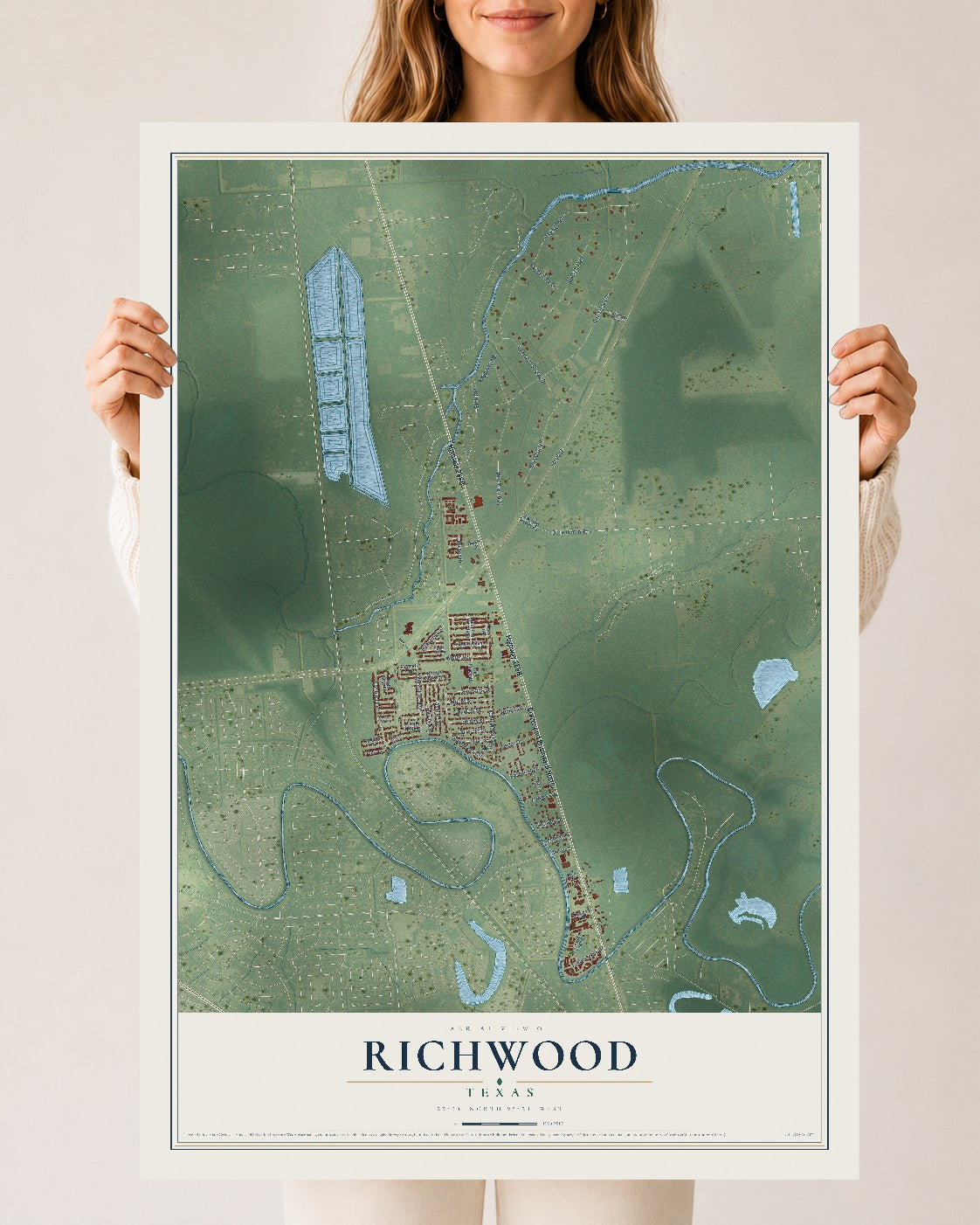 Map of Richwood, Texas, 24 x 36 inch unframed archival matte print