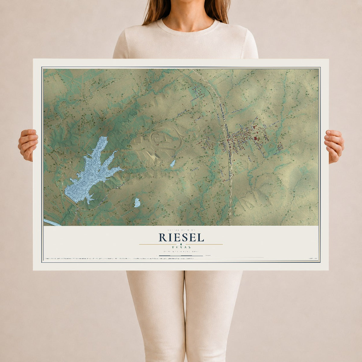 Map of Riesel, Texas, 24 x 36 inch unframed archival matte print