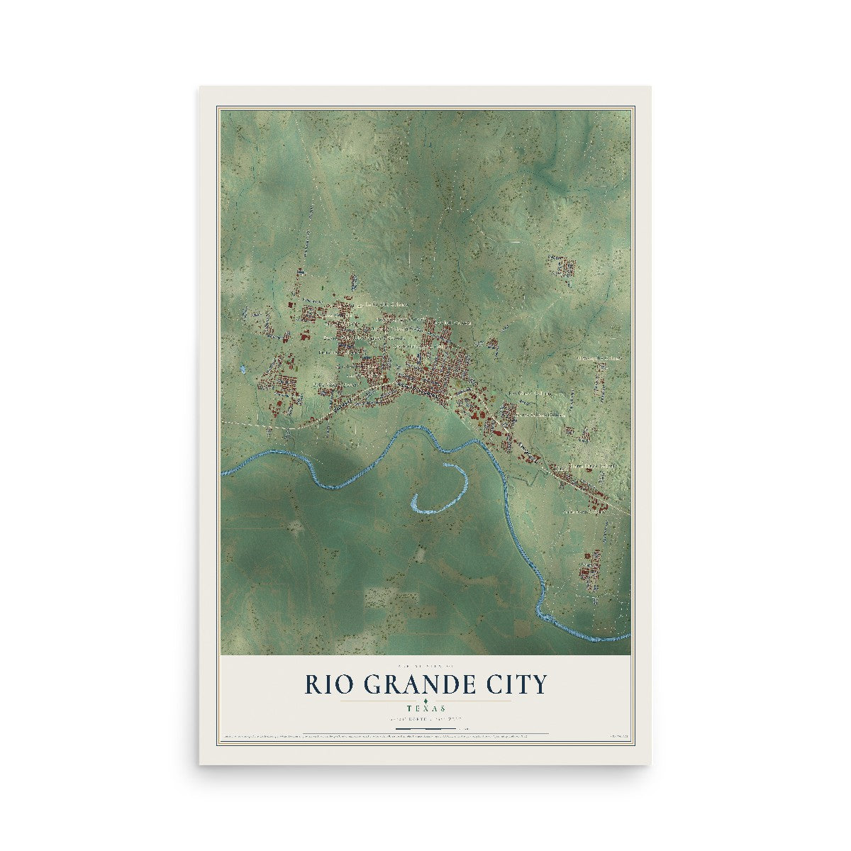 Map of Rio Grande City, Texas, 12 x 18 inch unframed archival matte print